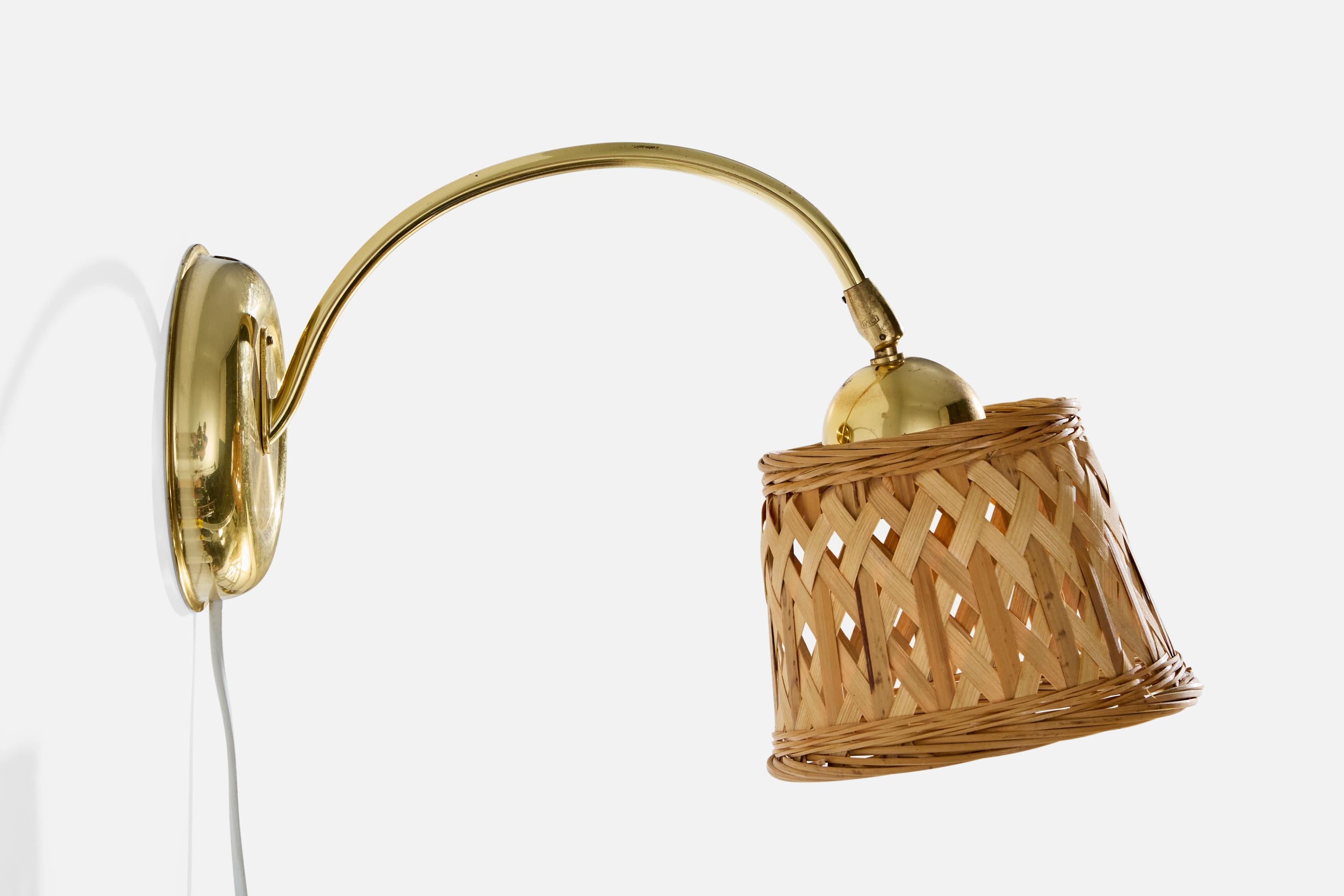 Ewå Värnamo, Lampade da parete, Ottone, Rattan, Svezia, anni '1960 In condizioni buone in vendita a High Point, NC