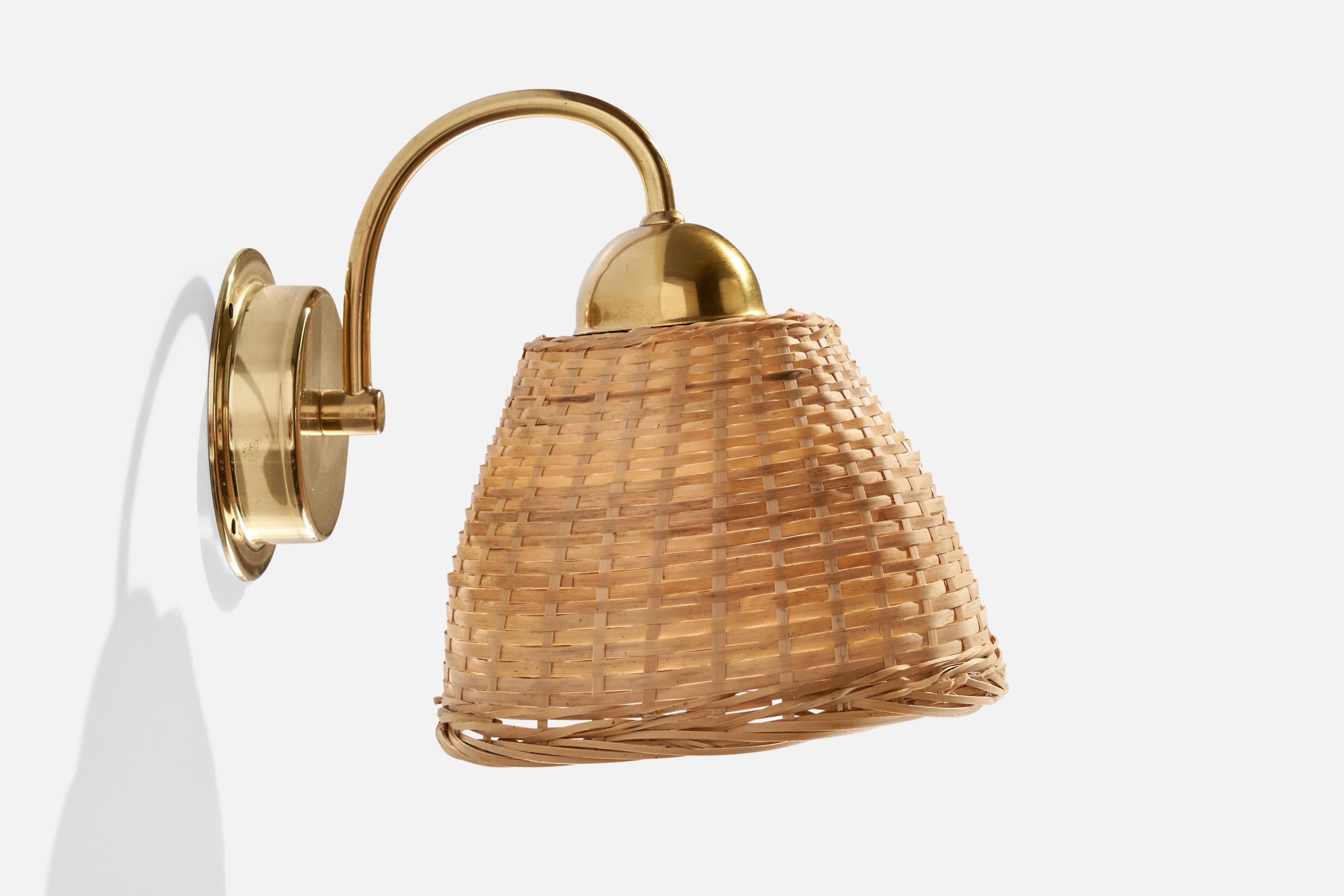 Fin du 20e siècle Ewå Värnamo, Lights, laiton, rotin, Suède, 1970 en vente