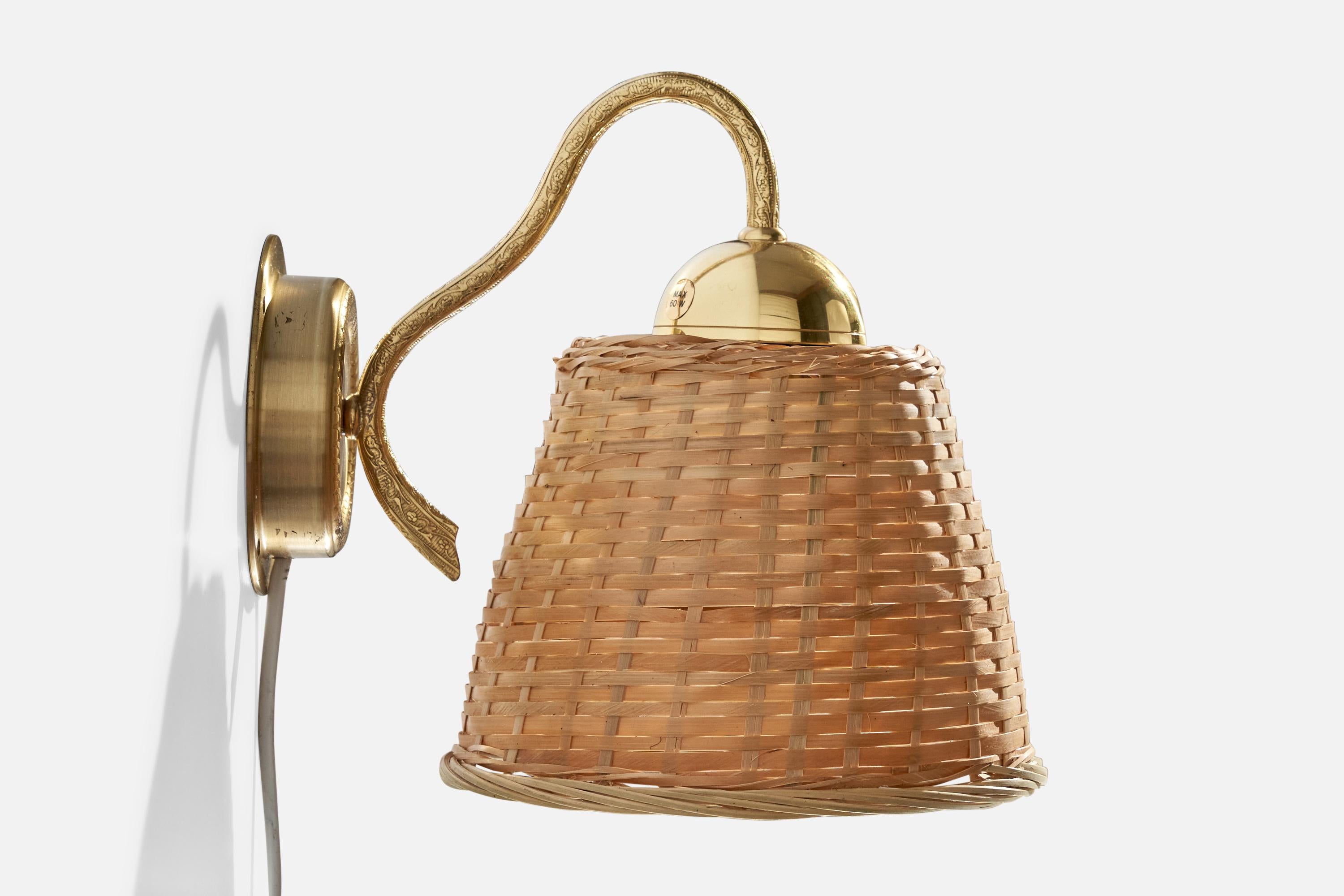 Fin du 20e siècle Ewå Värnamo, Lights, laiton, rotin, Suède, 1970 en vente