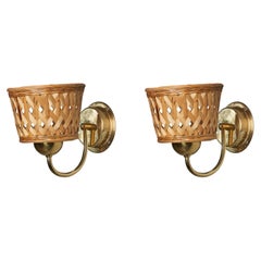 Ewå Värnamo, Luci da parete, Ottone, Rattan, Svezia 1970s