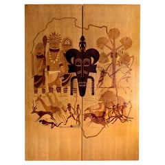 Ewald Dahlskog "Africa" marquetry panels for the luxury liner M/S Stockholm 1938