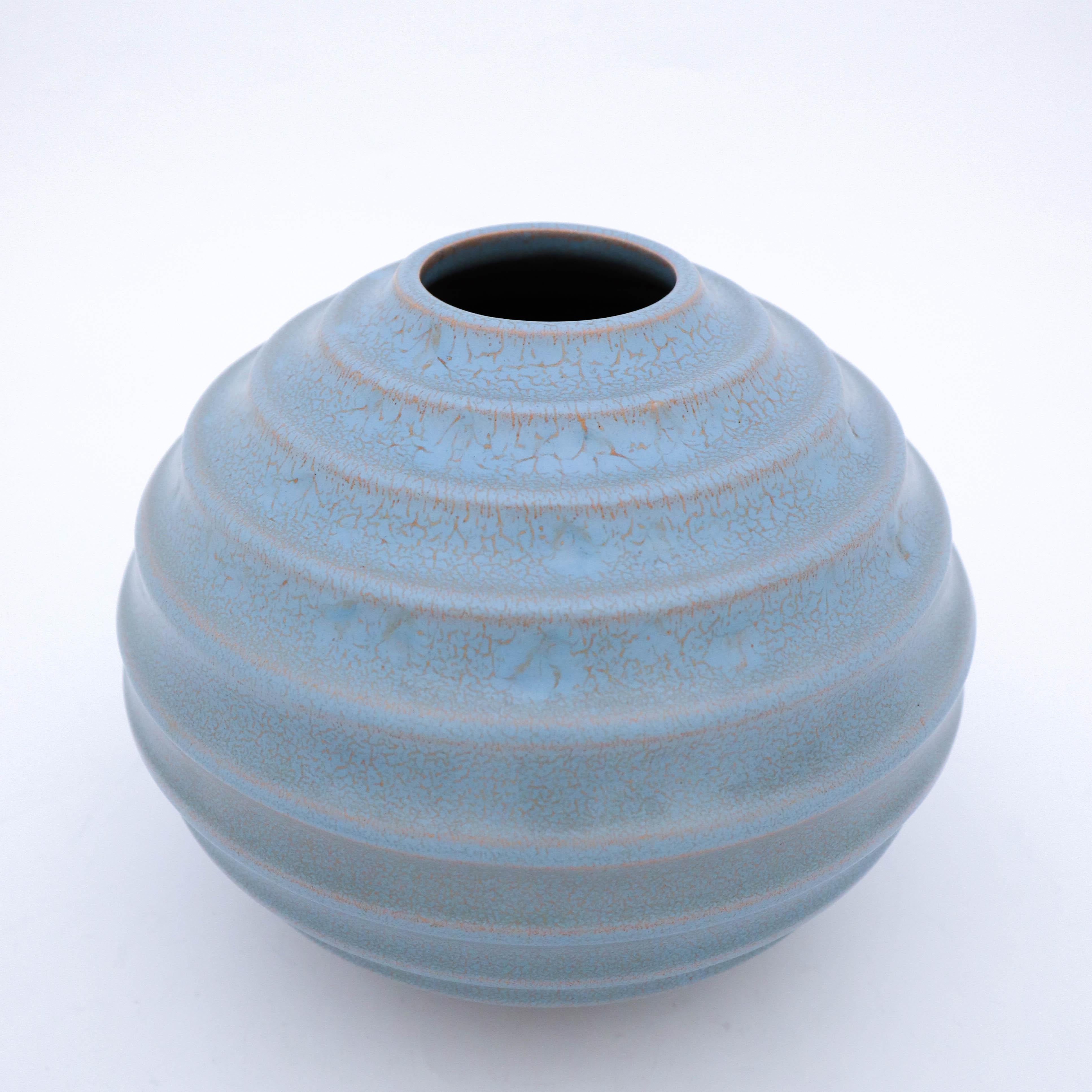 Ceramic Ewald Dahlskog, Art Deco Globose Vase, Bo Fajans, Sweden, 1930s For Sale