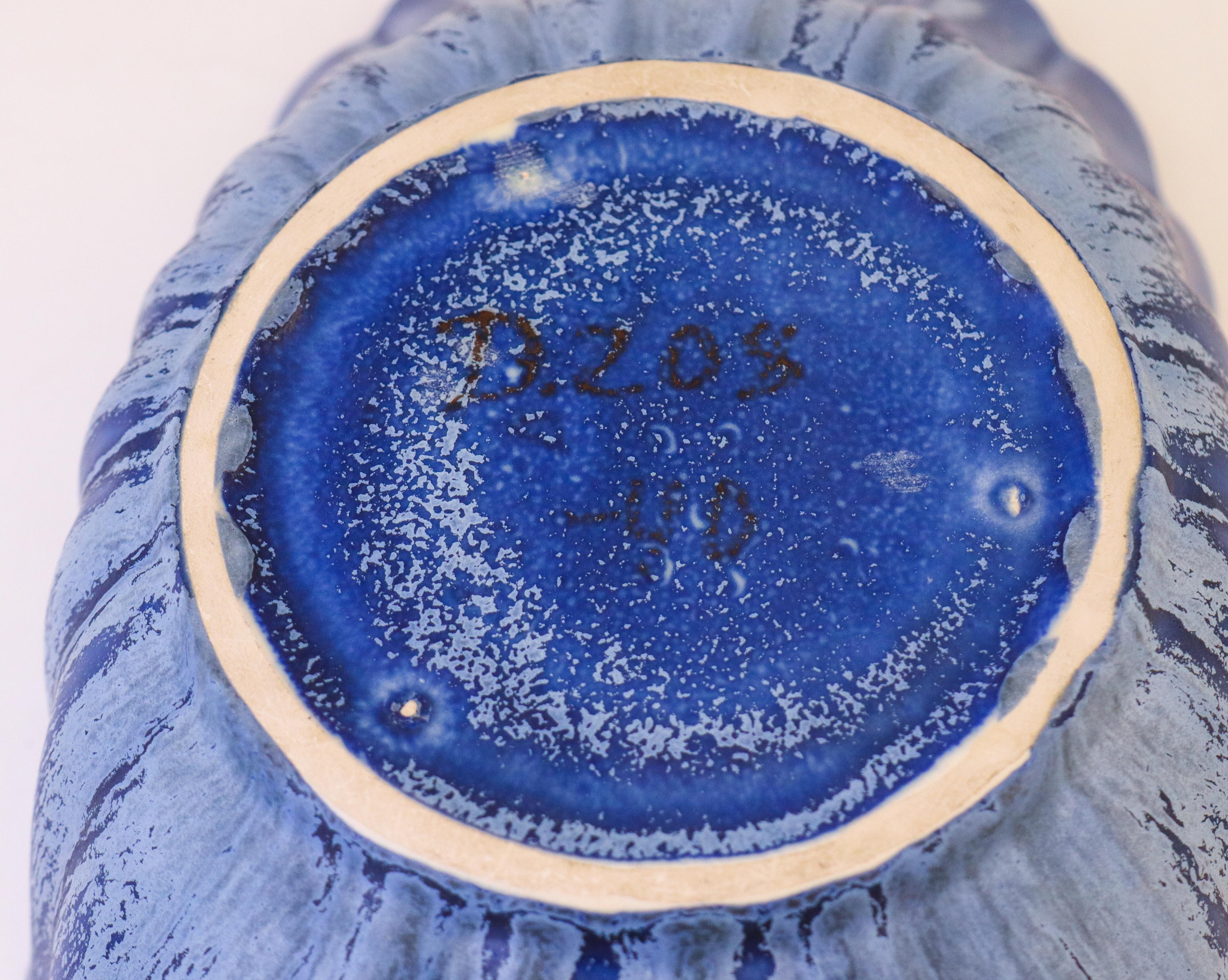 Ceramica Ewald Dahlskog, Ciotola grande blu profondo, Bo Fajans, Svezia, anni '40 in vendita