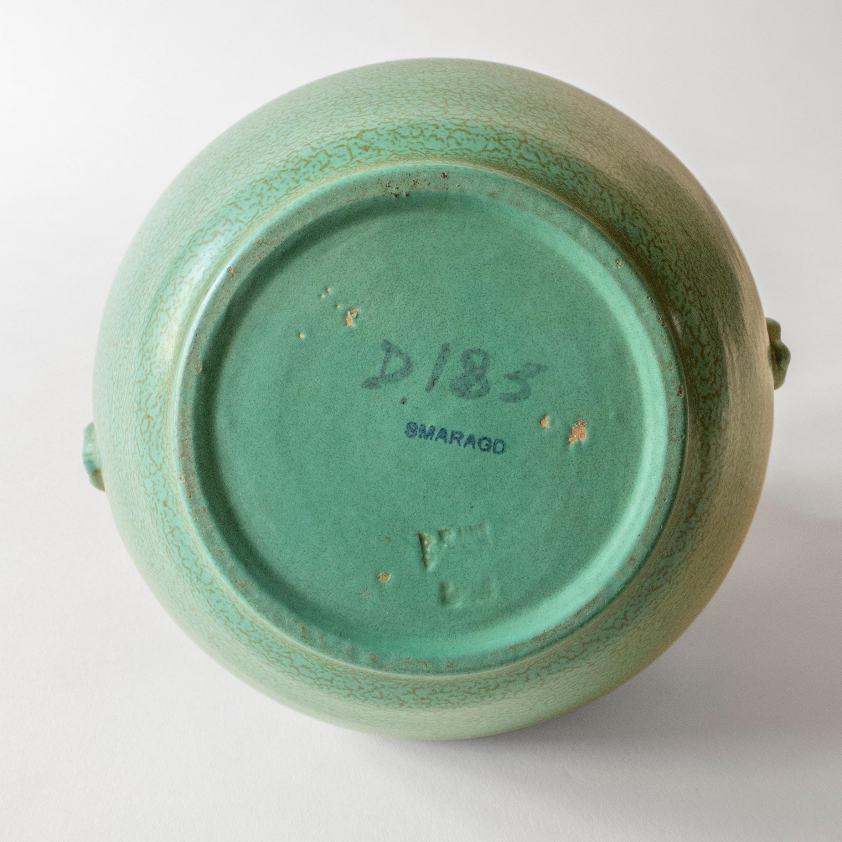 20th Century Ewald Dahlskog for Bo Fajans, Swedish Speckled Green Glaze Vase with Handles
