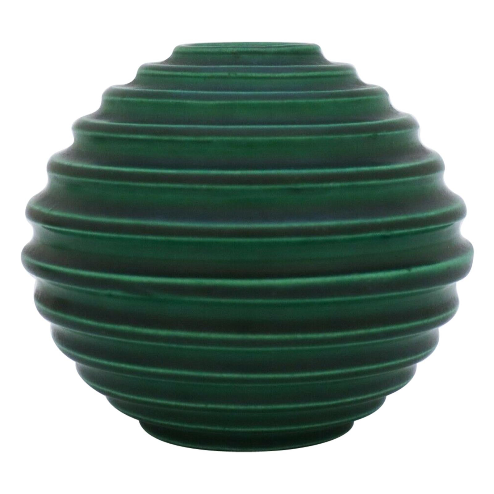 Ewald Dahlskog, Green Art Deco Globose Vase, Bo Fajans, Sweden, 1930s
