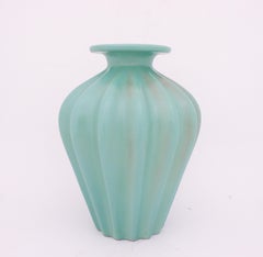 Ewald Dahlskog, Large Turquoise Art Deco Floor Vase, Bo Fajans, Sweden, 1930s