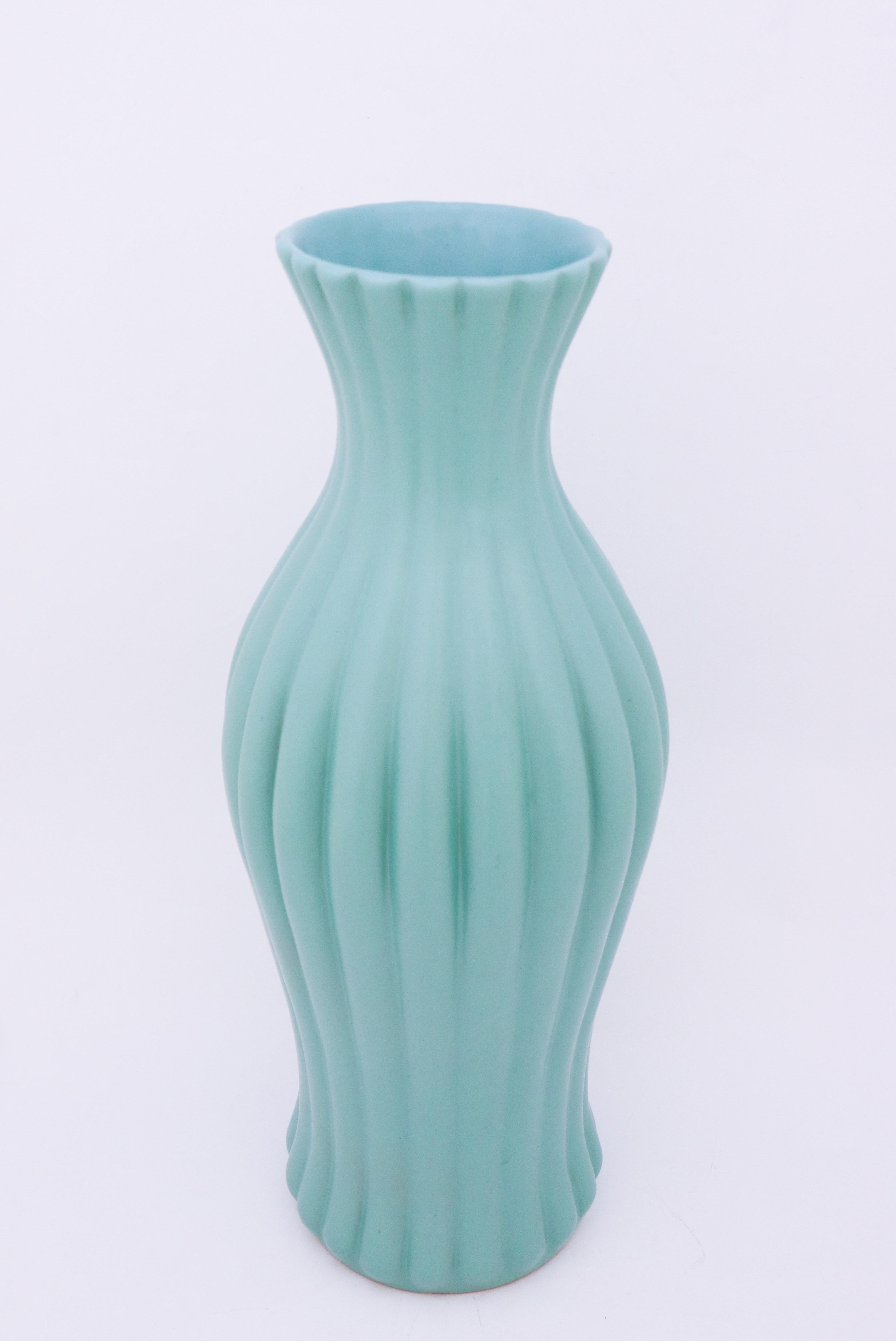 Scandinave moderne Ewald Dahlskog, grand vase turquoise, Bo Fajans, Suède, années 1930 en vente