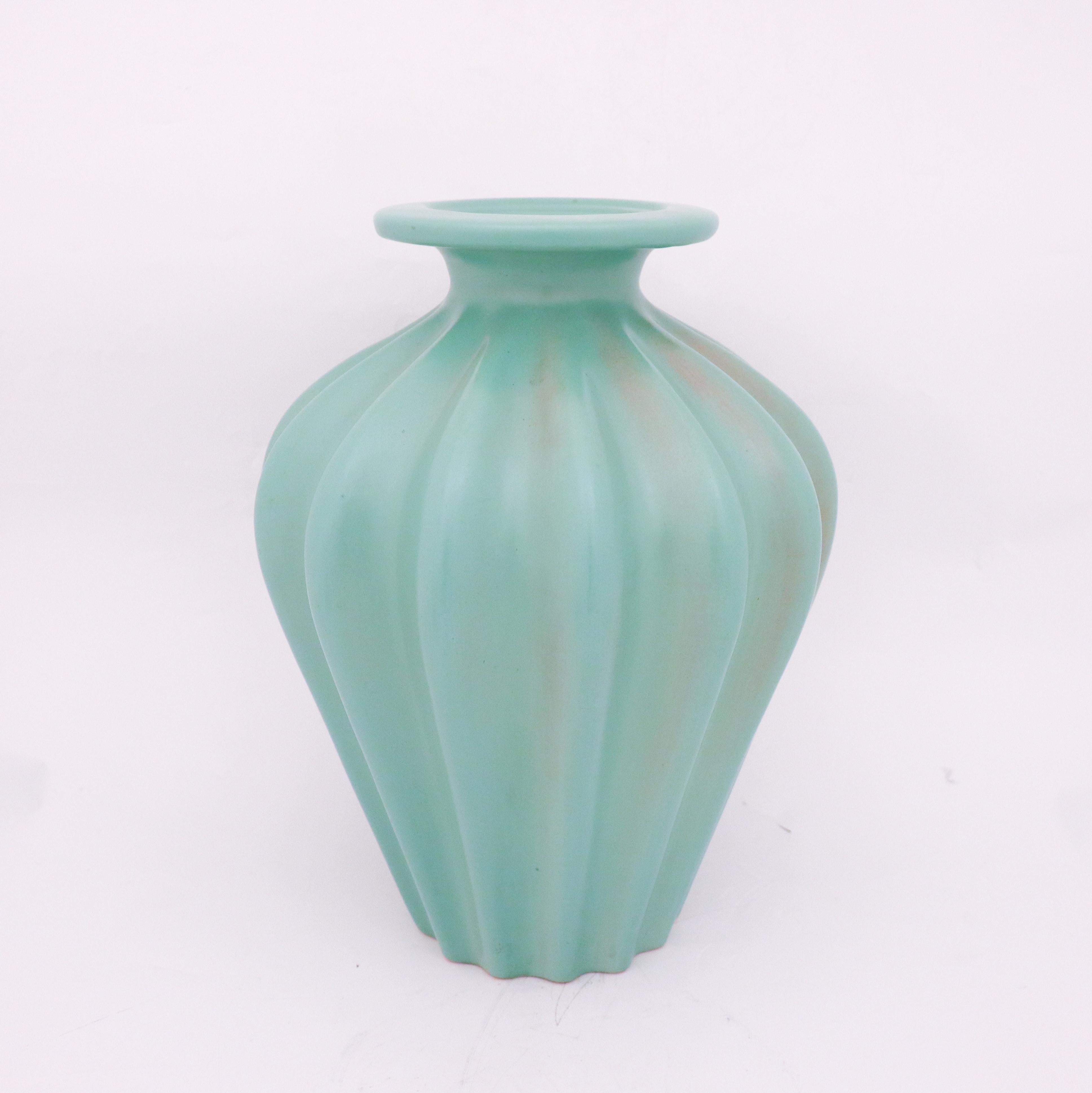 Swedish Ewald Dahlskog, Large Turquoise Art Deco Floor Vase, Bo Fajans, Sweden, 1930s For Sale