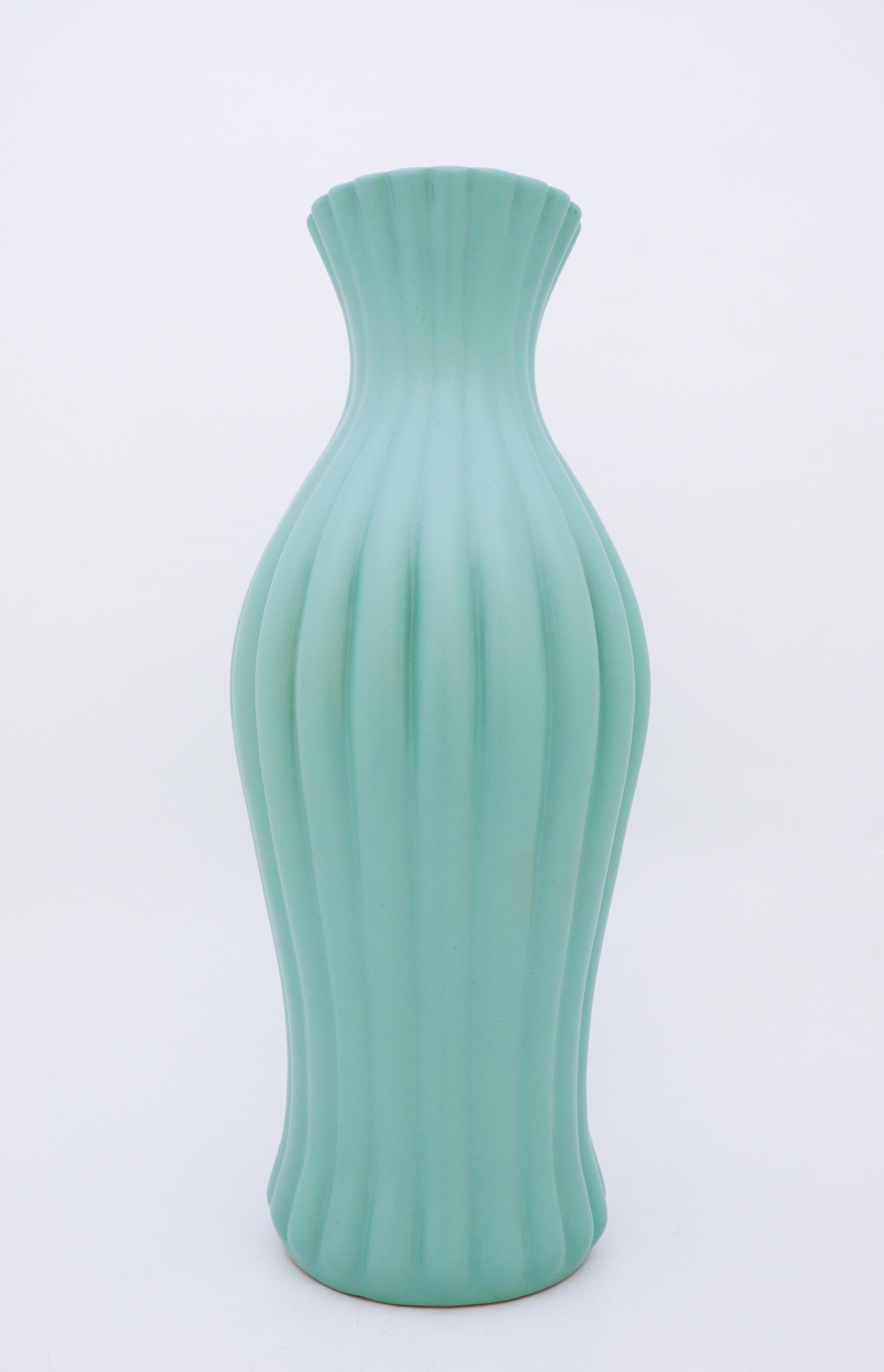 Vernissé Ewald Dahlskog, grand vase turquoise, Bo Fajans, Suède, années 1930 en vente