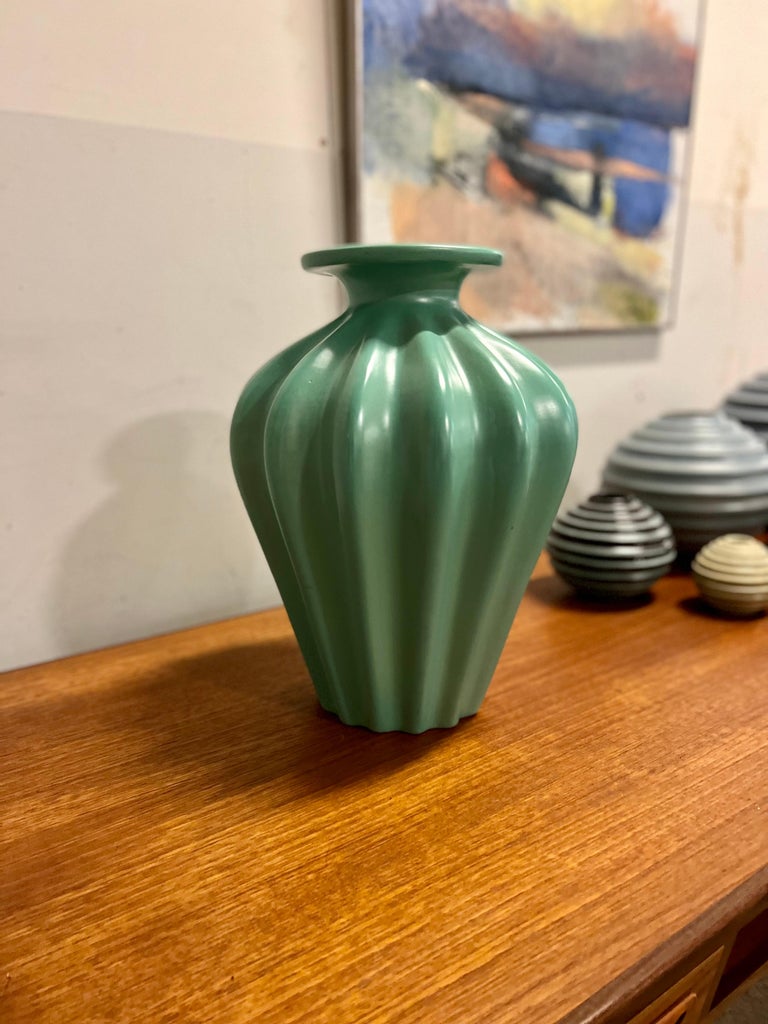 Ewald Dahlskog, Large Turquoise Art Deco Floor Vase, Bo Fajans, Sweden