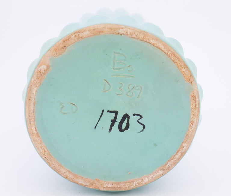 20th Century Ewald Dahlskog, Large Turquoise Floor Vase, Bo Fajans, Sweden, 1930s For Sale