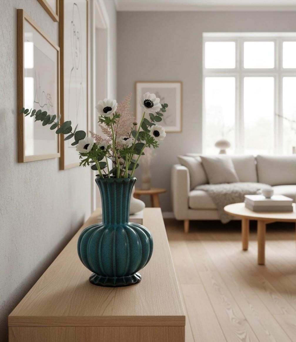 Un joli vase vert foncé conçu par Ewald Dahlskog à Bo Fajans, en Suède, dans les années 1930. Le vase mesure 19,5 cm de haut et est en excellent état. 