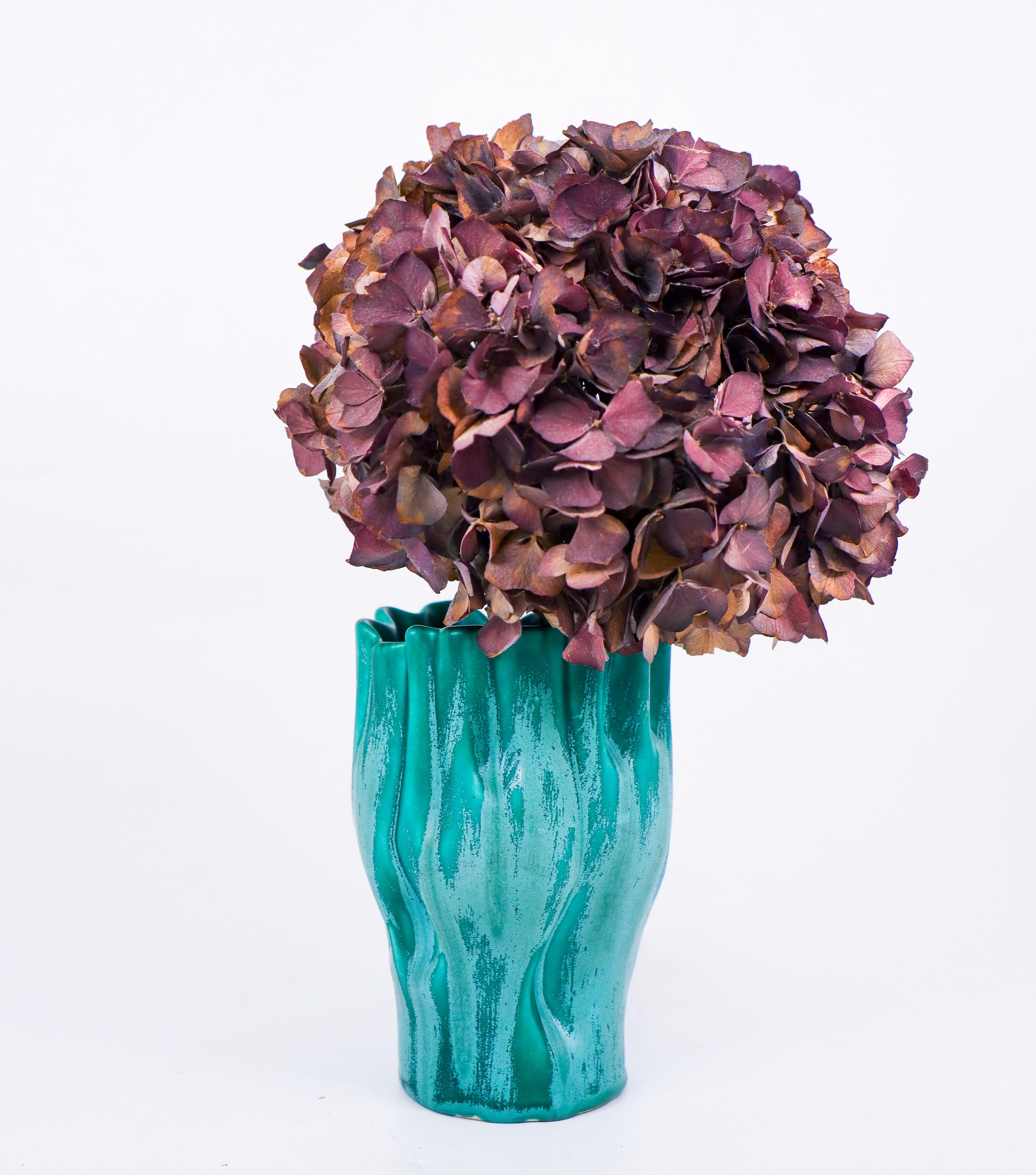 Swedish Ewald Dahlskog – Lovely shaped Turquoise vase - Bo Fajans Sweden 1930s For Sale