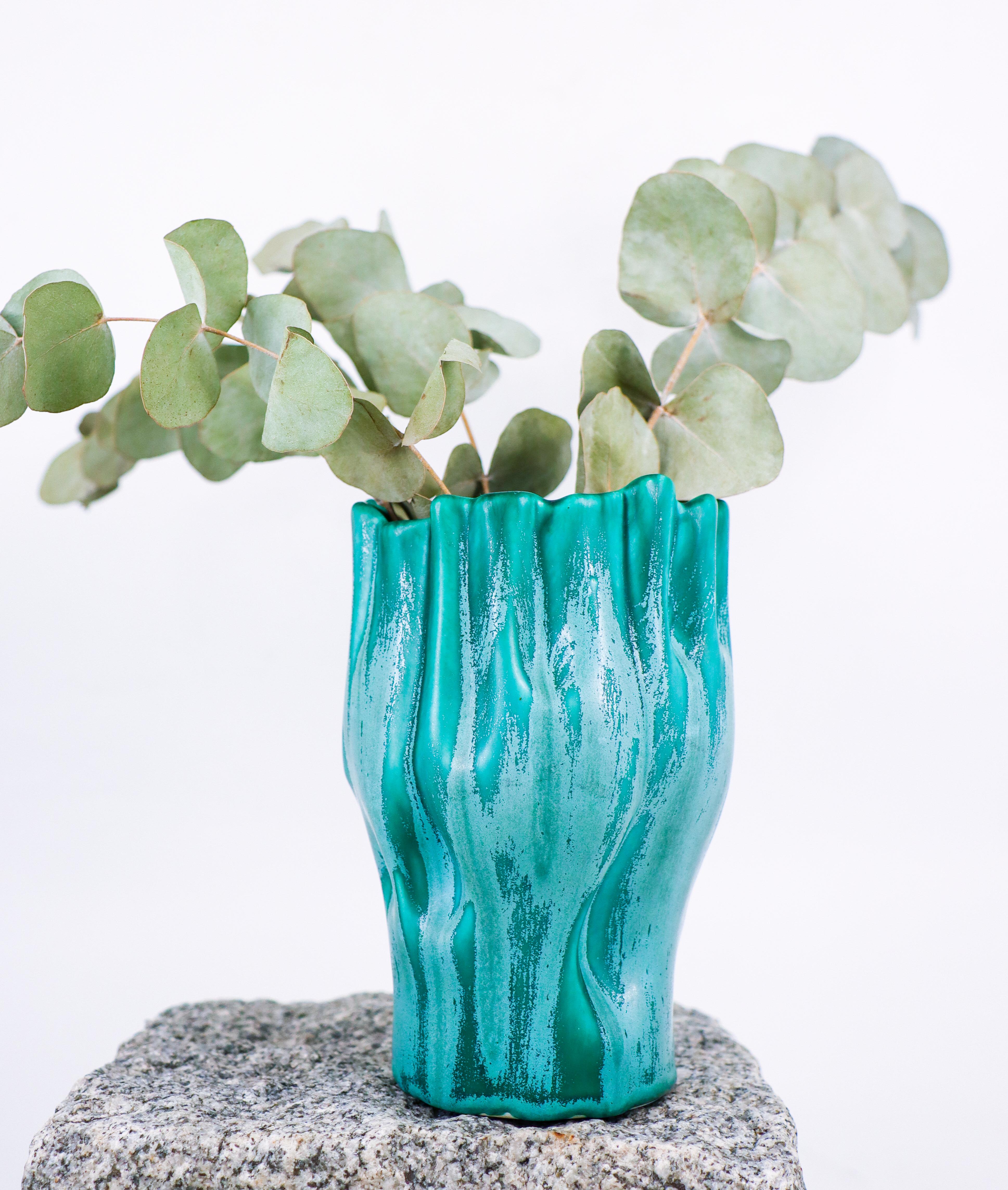 Glazed Ewald Dahlskog – Lovely shaped Turquoise vase - Bo Fajans Sweden 1930s For Sale