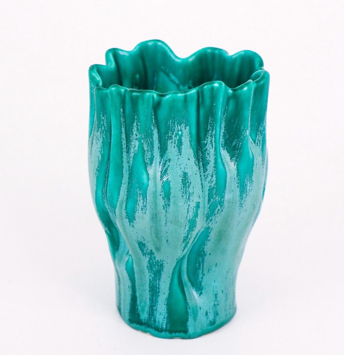 Smaltato Ewald Dahlskog - Vaso turchese di forma incantevole - Bo Fajans Svezia anni '30 in vendita