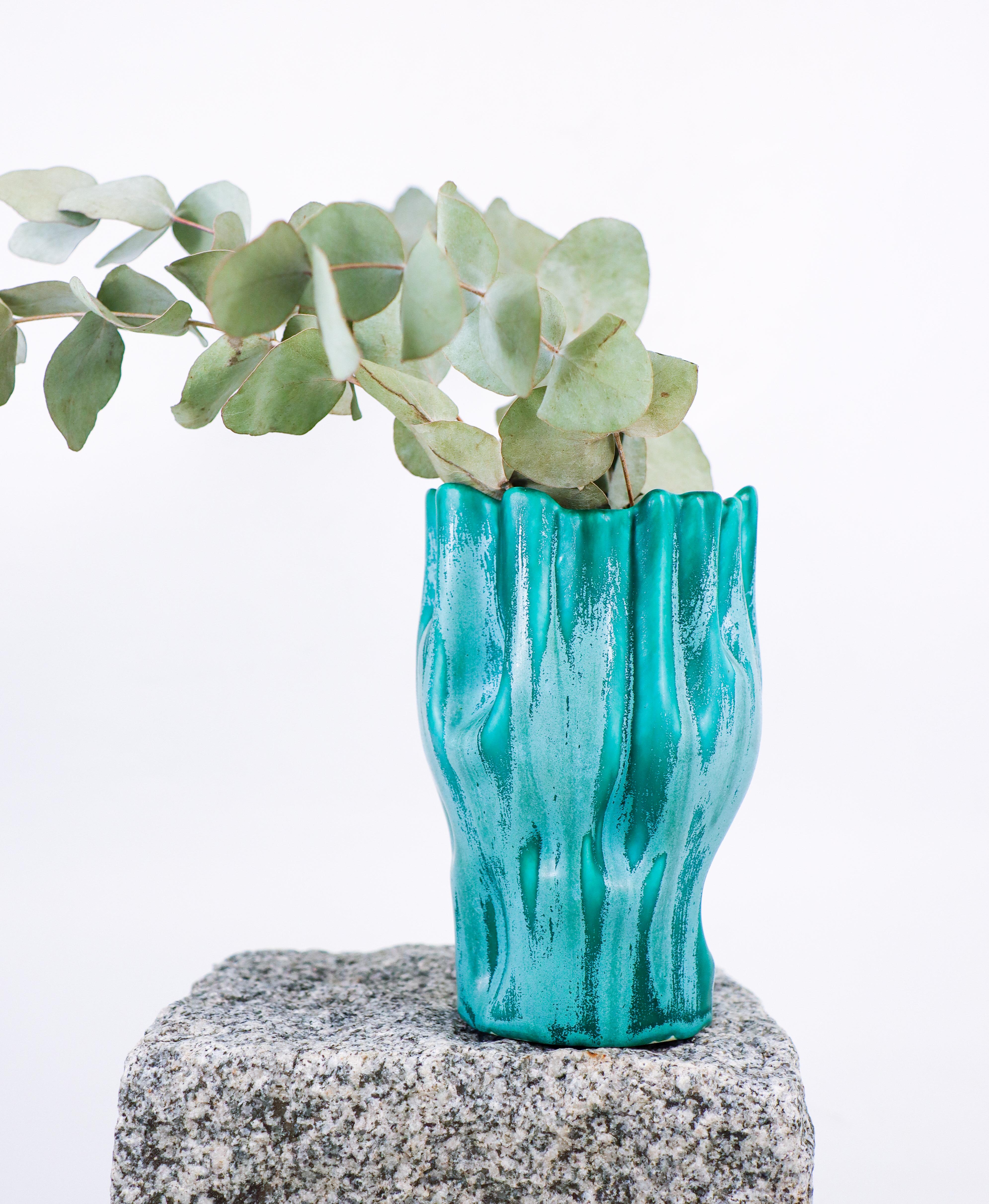 Ewald Dahlskog – Lovely shaped Turquoise vase - Bo Fajans Sweden 1930s In Excellent Condition For Sale In Stockholm, SE