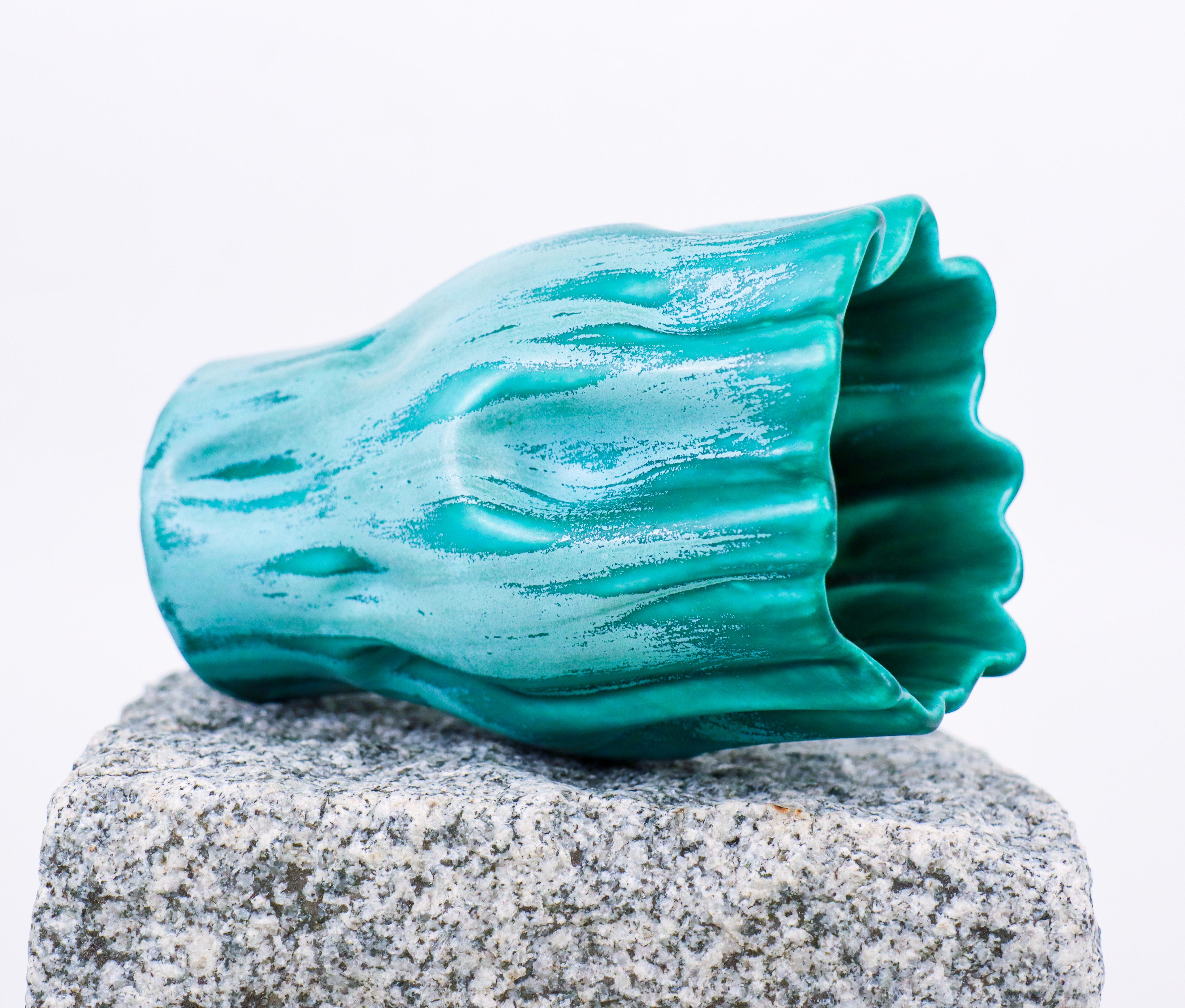 20th Century Ewald Dahlskog – Lovely shaped Turquoise vase - Bo Fajans Sweden 1930s For Sale