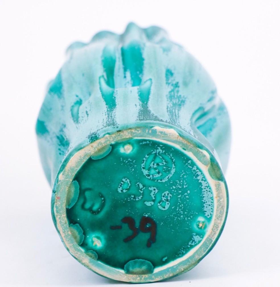 Ceramica Ewald Dahlskog - Vaso turchese di forma incantevole - Bo Fajans Svezia anni '30 in vendita