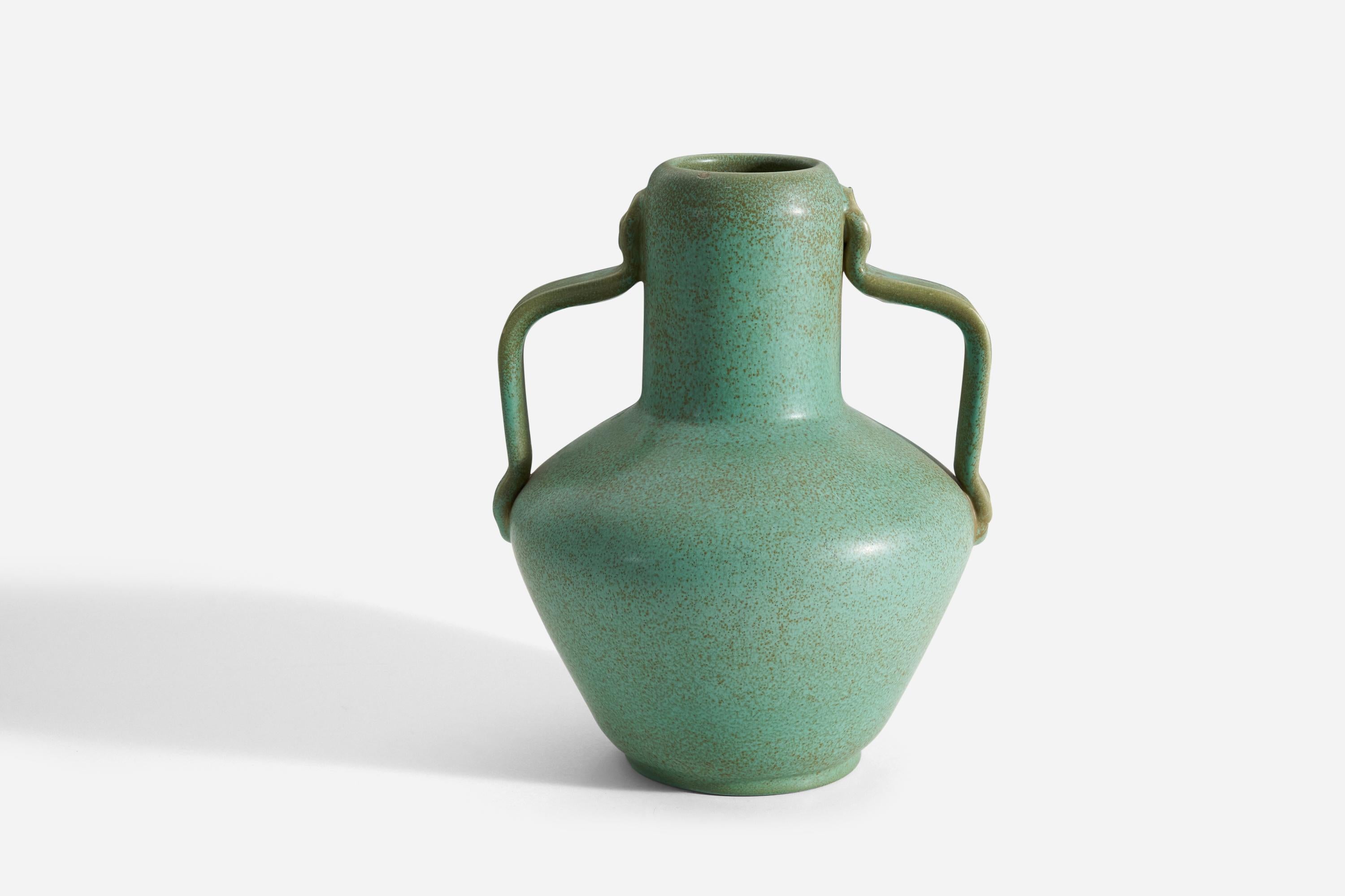 Scandinavian Modern Ewald Dahlskog, Sizable Vase, Green-Glazed Stoneware, Bo Fajans, Sweden, 1930s For Sale