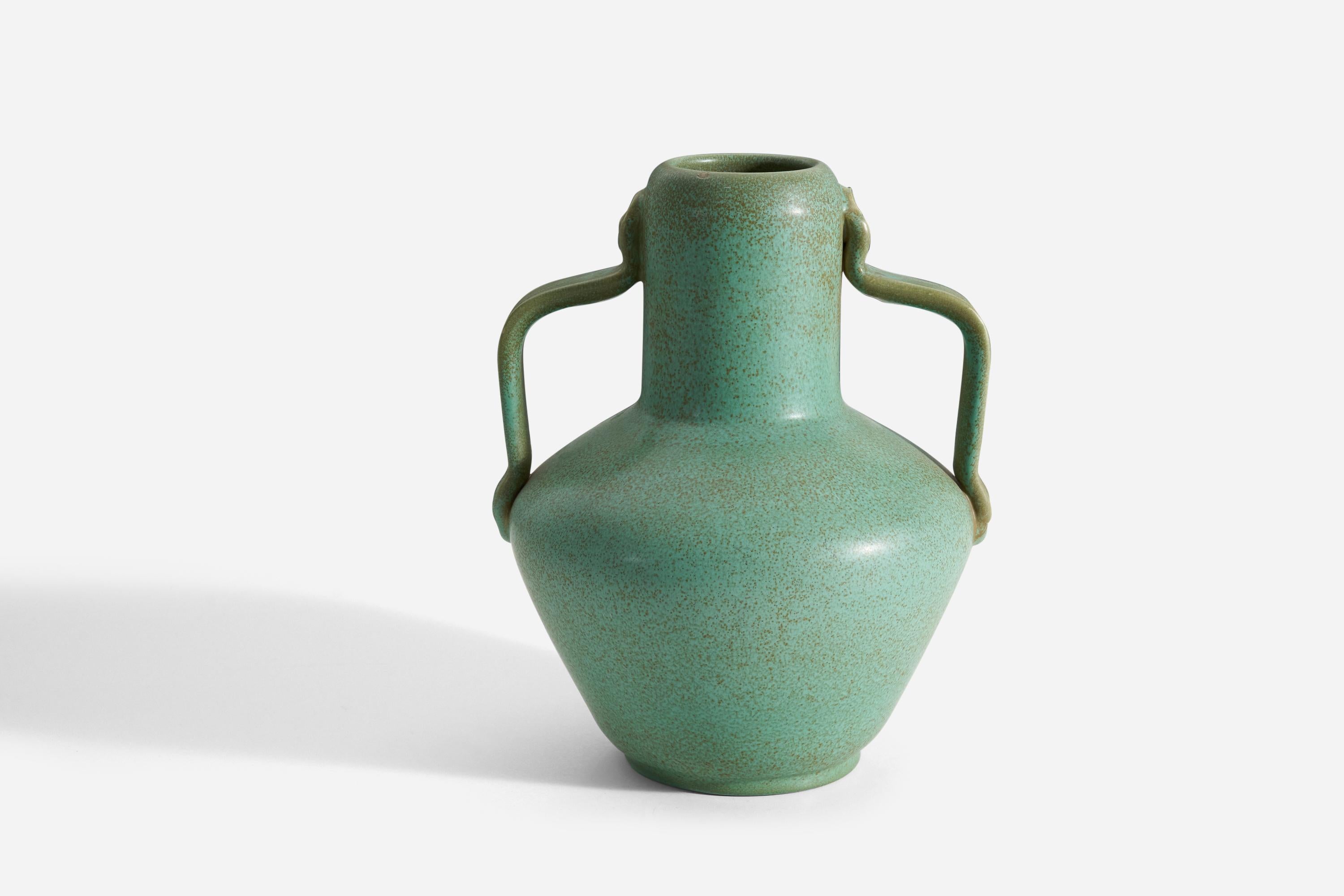 Scandinavian Modern Ewald Dahlskog, Sizable Vase, Green-Glazed Stoneware, Bo Fajans, Sweden, 1930s