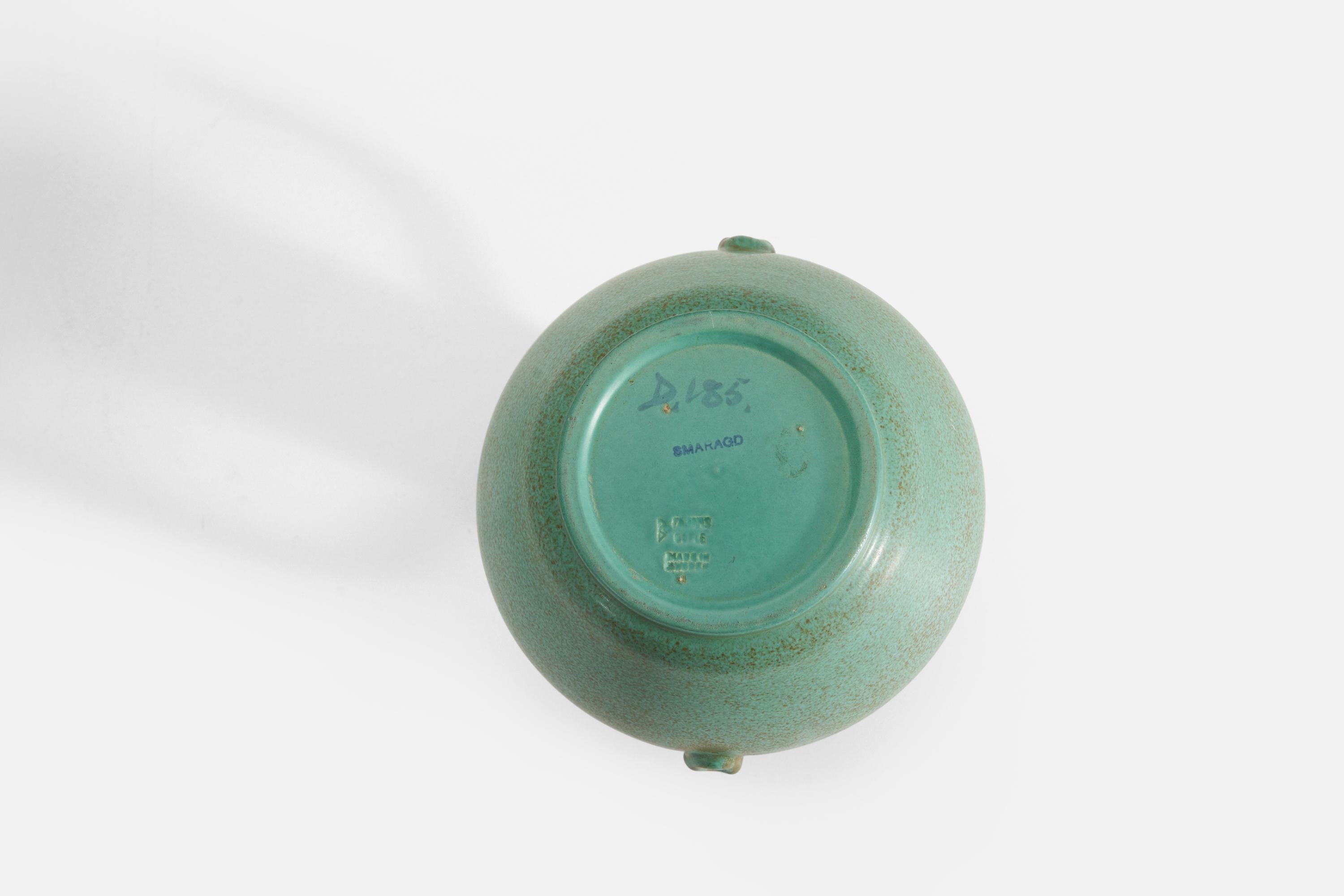 Swedish Ewald Dahlskog, Sizable Vase, Green-Glazed Stoneware, Bo Fajans, Sweden, 1930s For Sale