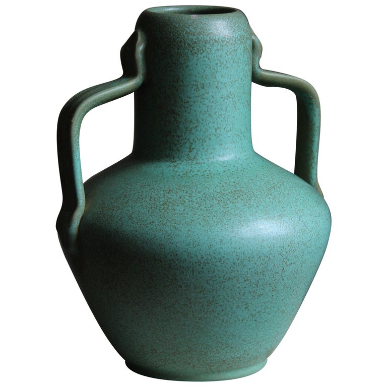 Ewald Dahlskog, Sizable Vase, Green-Glazed Stoneware, Bo Fajans, Sweden, 1930s For Sale