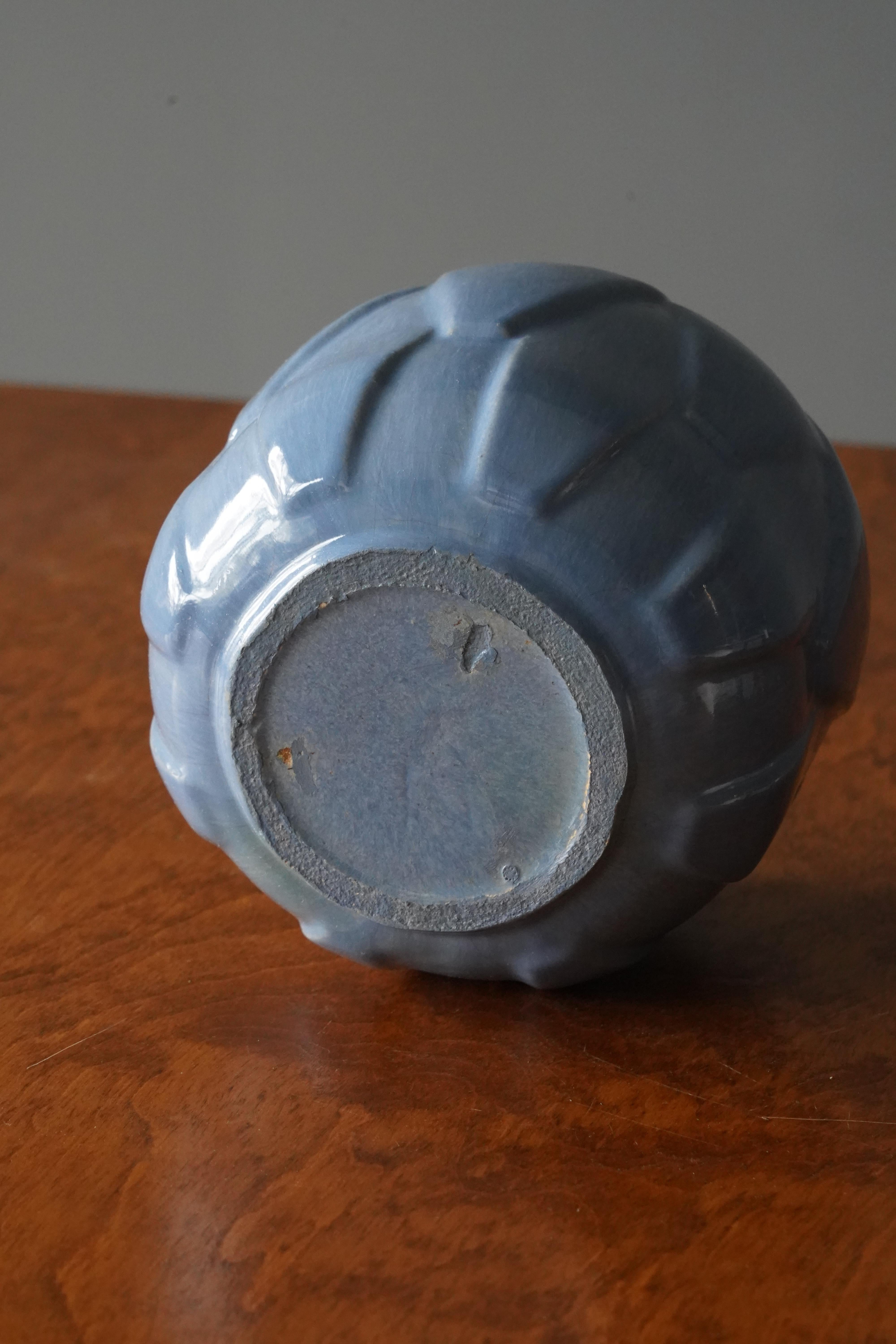Swedish Ewald Dahlskog, Vase, Blue Glazed Earthenware, Bo Fajans, Sweden, 1930s