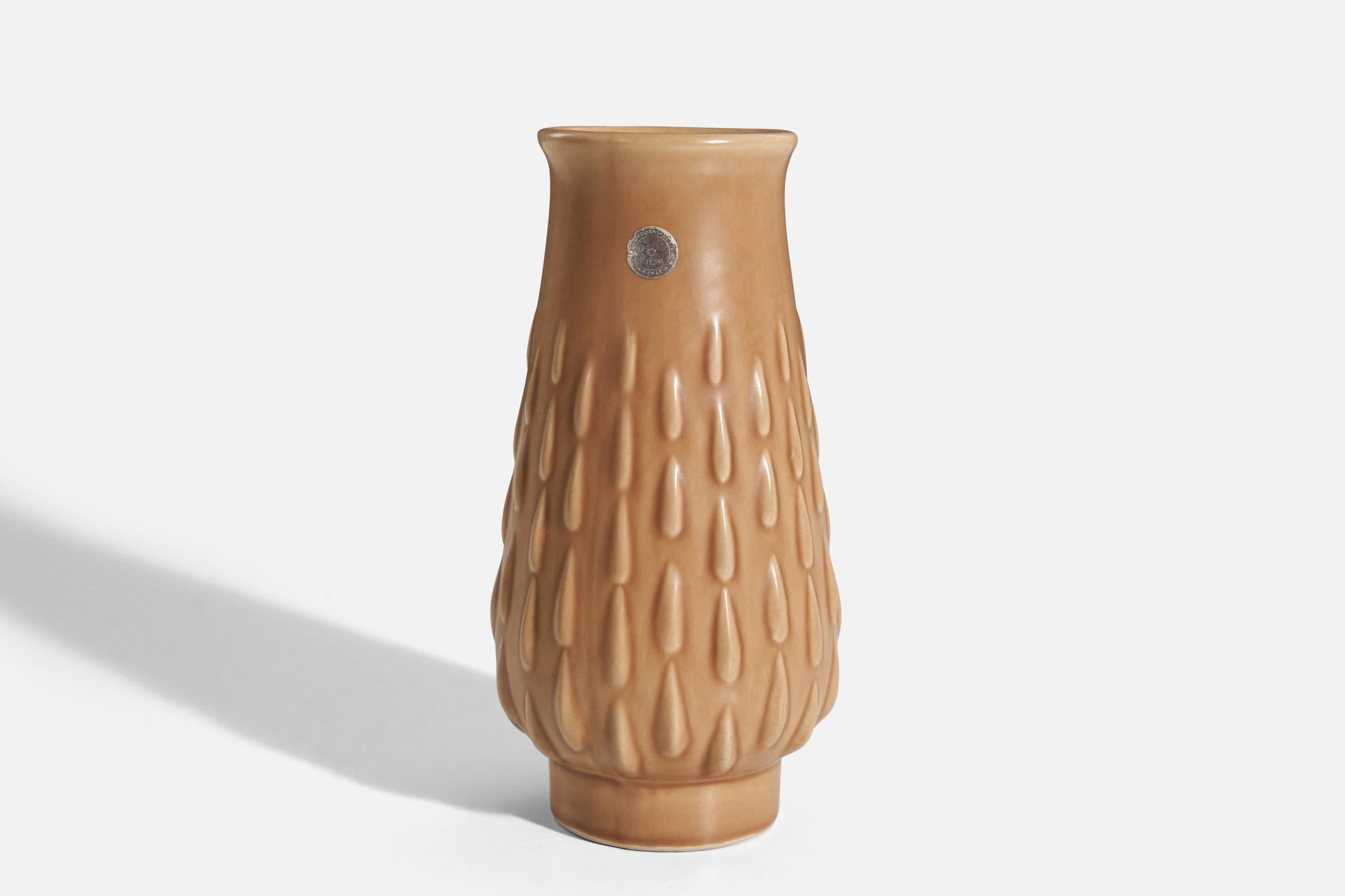 Suédois Vase en faïence émaillée marron de Bo Fajans pour Ewald Dahlskog, Suède, années 1930 en vente