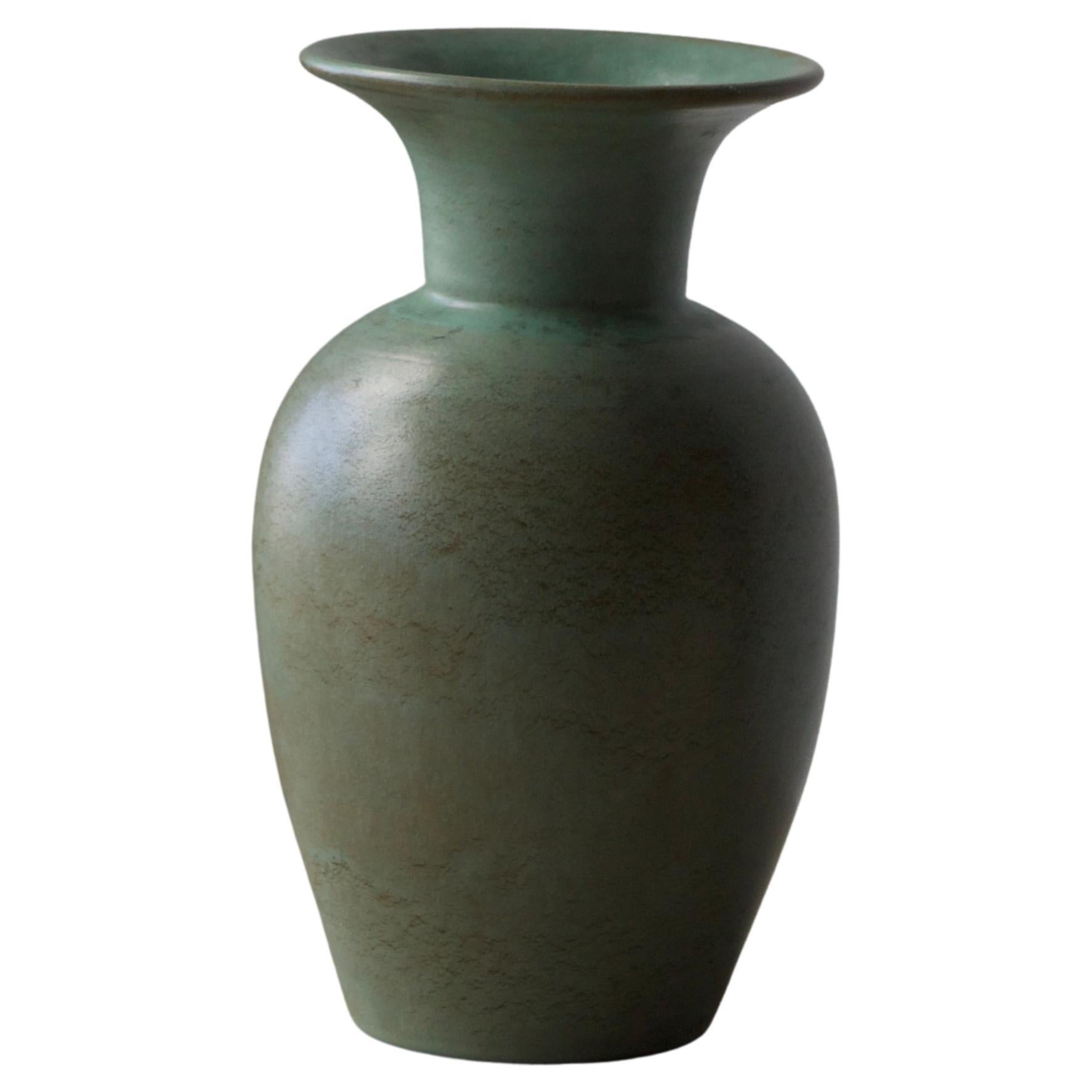 Ewald Dahlskog, Vase, Green-Glazed Earthenware, Bo Fajans, Sweden, 1930s
