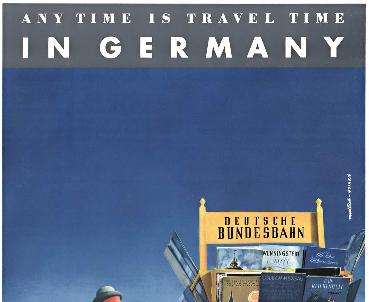 Original Allemagne  Affiche vintage « Anytime is Travel Time in Germany » de 1956 - Gris Print par Ewald Hoinkis