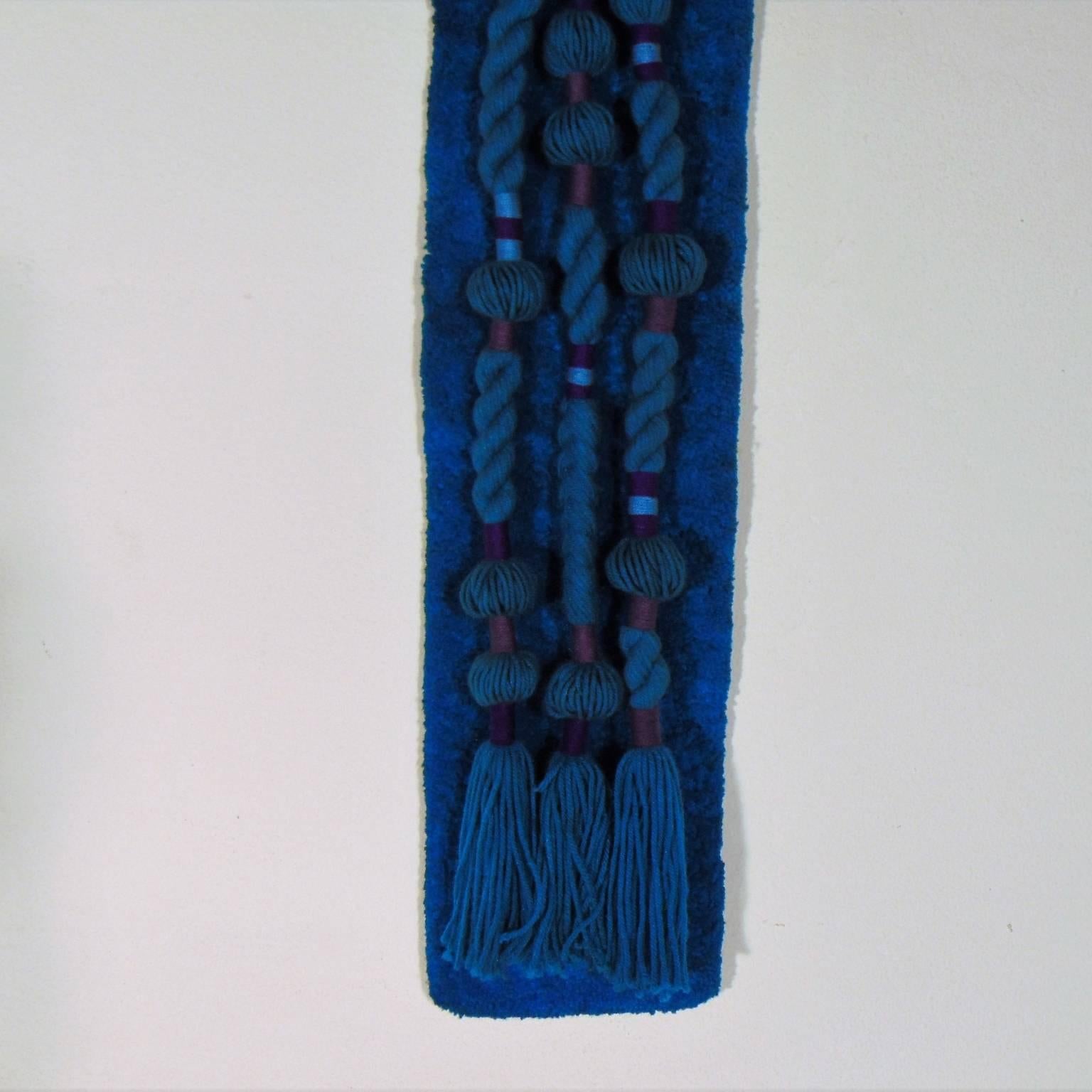 Hand-Woven Ewald Kroener Wall Tapestry Blue Wool, Handwoven, 1970s, Germany