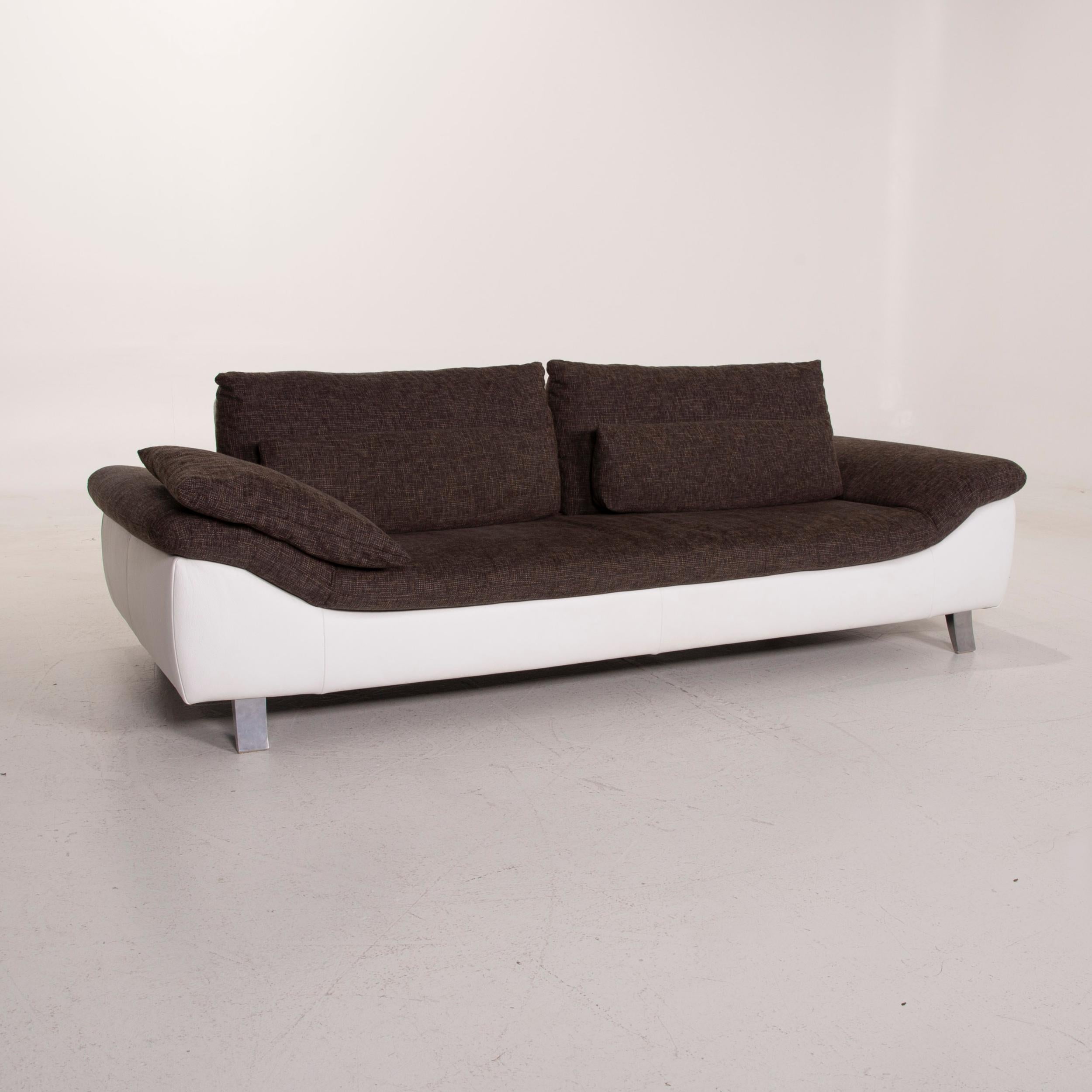 Ewald Schillig Ameto Fabric Sofa Brown White Leather Three-Seat 1