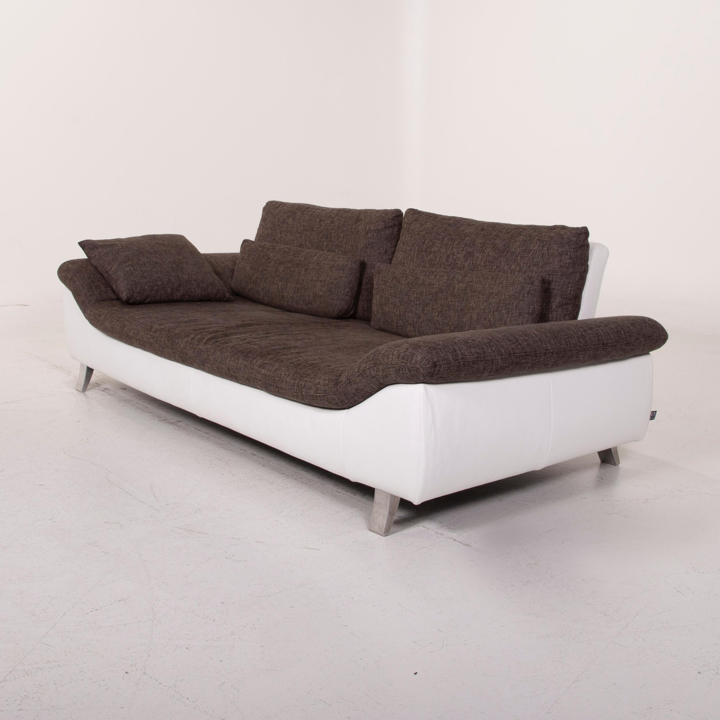 Ewald Schillig Ameto Fabric Sofa Brown White Leather Three-Seat 3