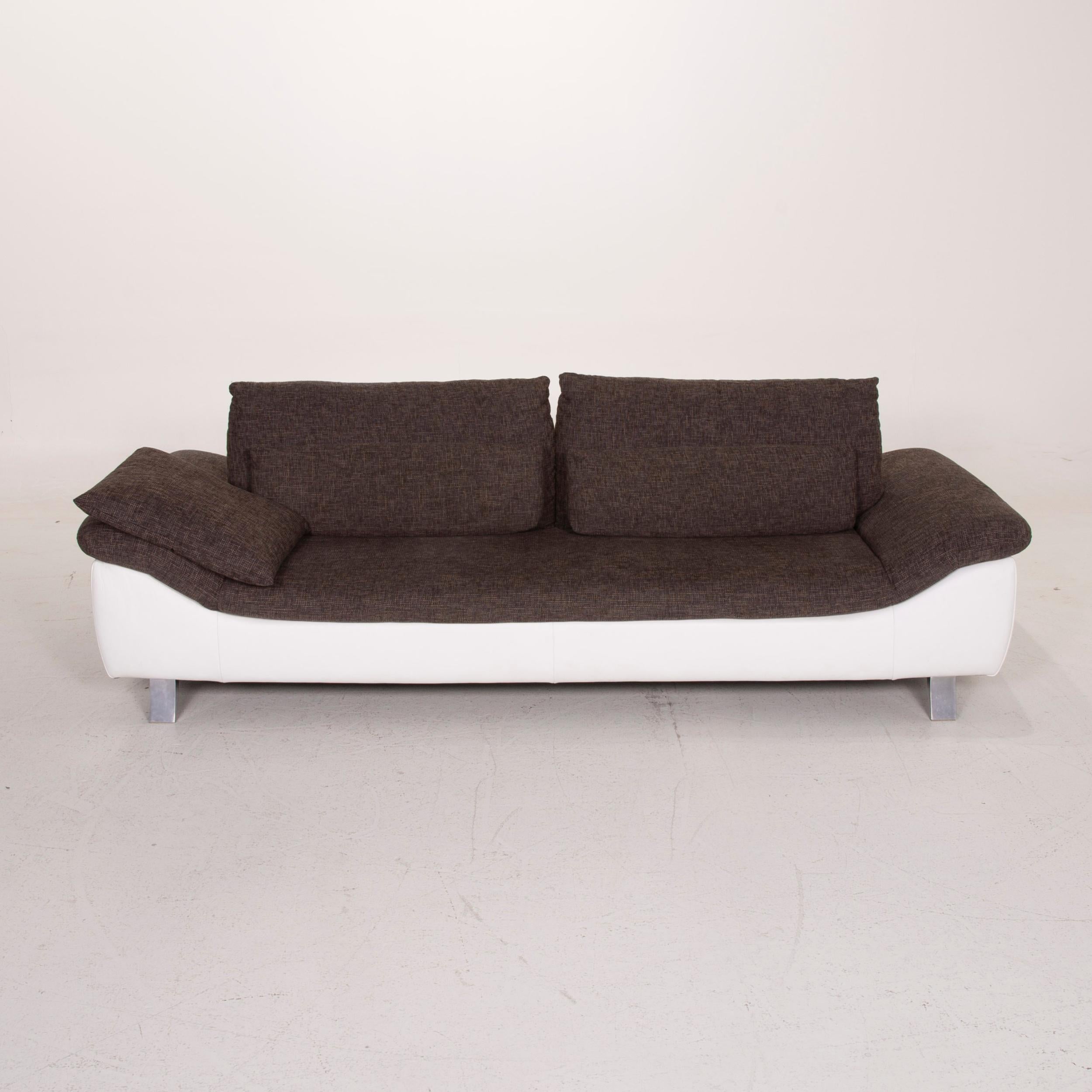 Ewald Schillig Ameto Fabric Sofa Set Brown White Leather Three-Seat Stool For Sale 7