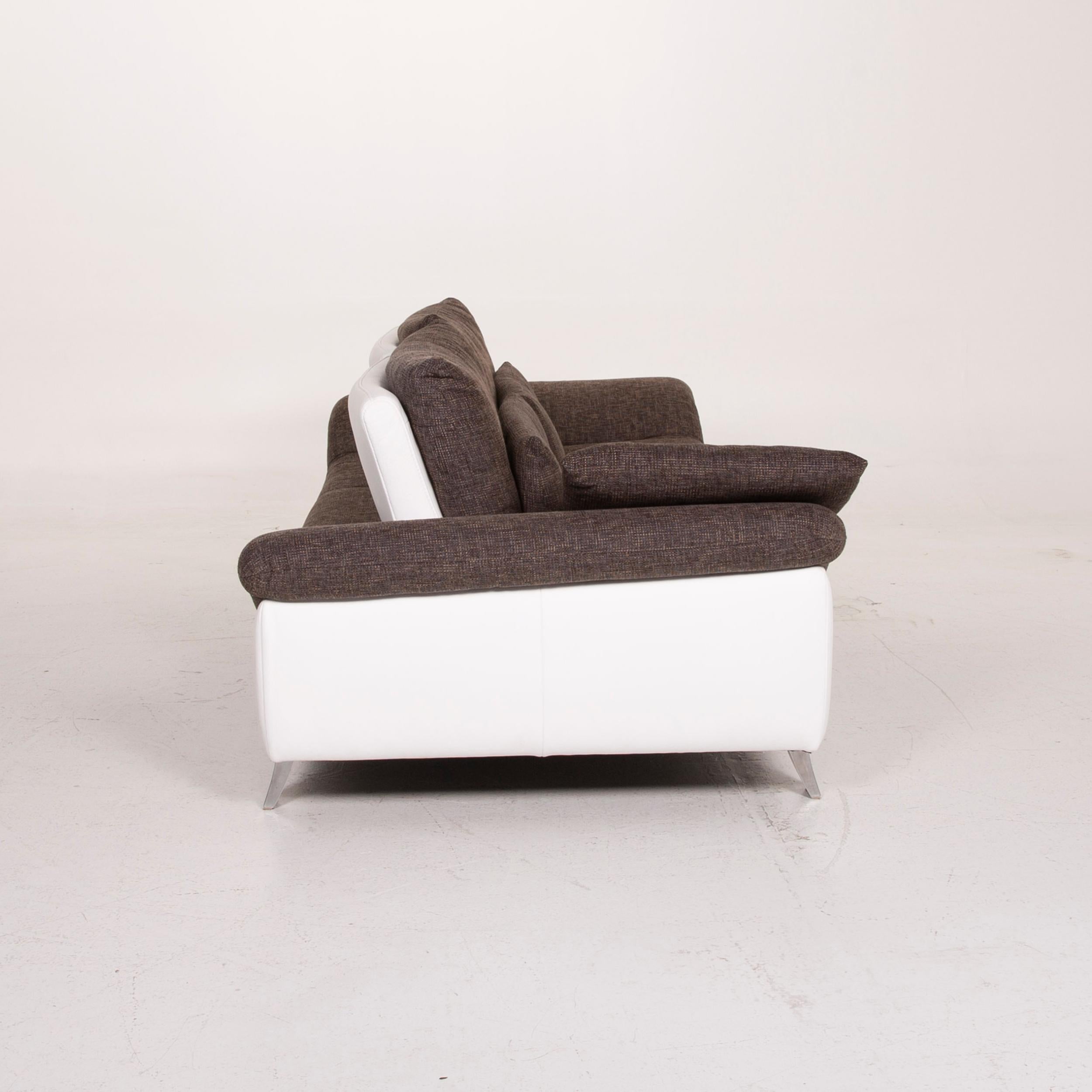 Ewald Schillig Ameto Fabric Sofa Set Brown White Leather Three-Seat Stool For Sale 9