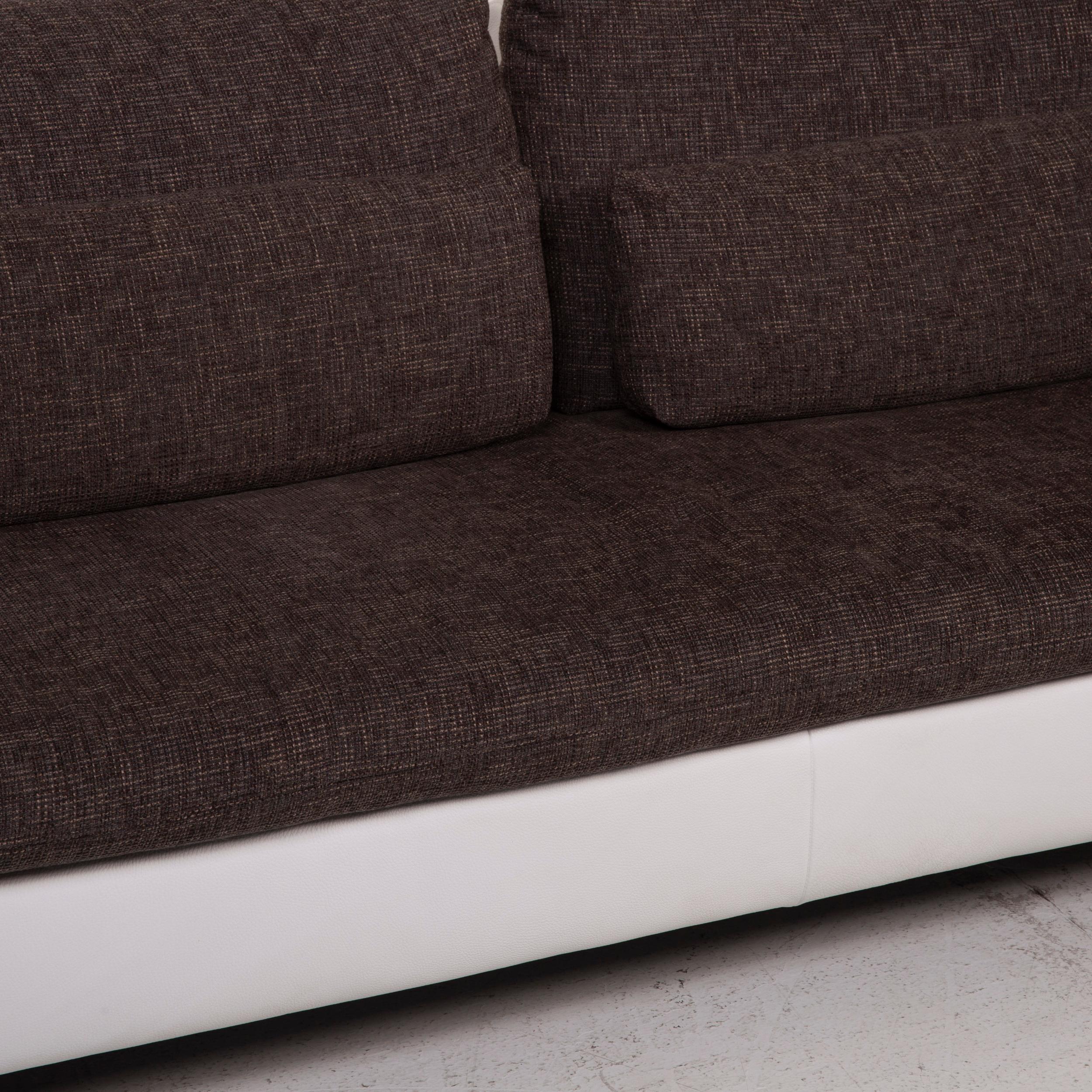 Modern Ewald Schillig Ameto Fabric Sofa Set Brown White Leather Three-Seat Stool For Sale