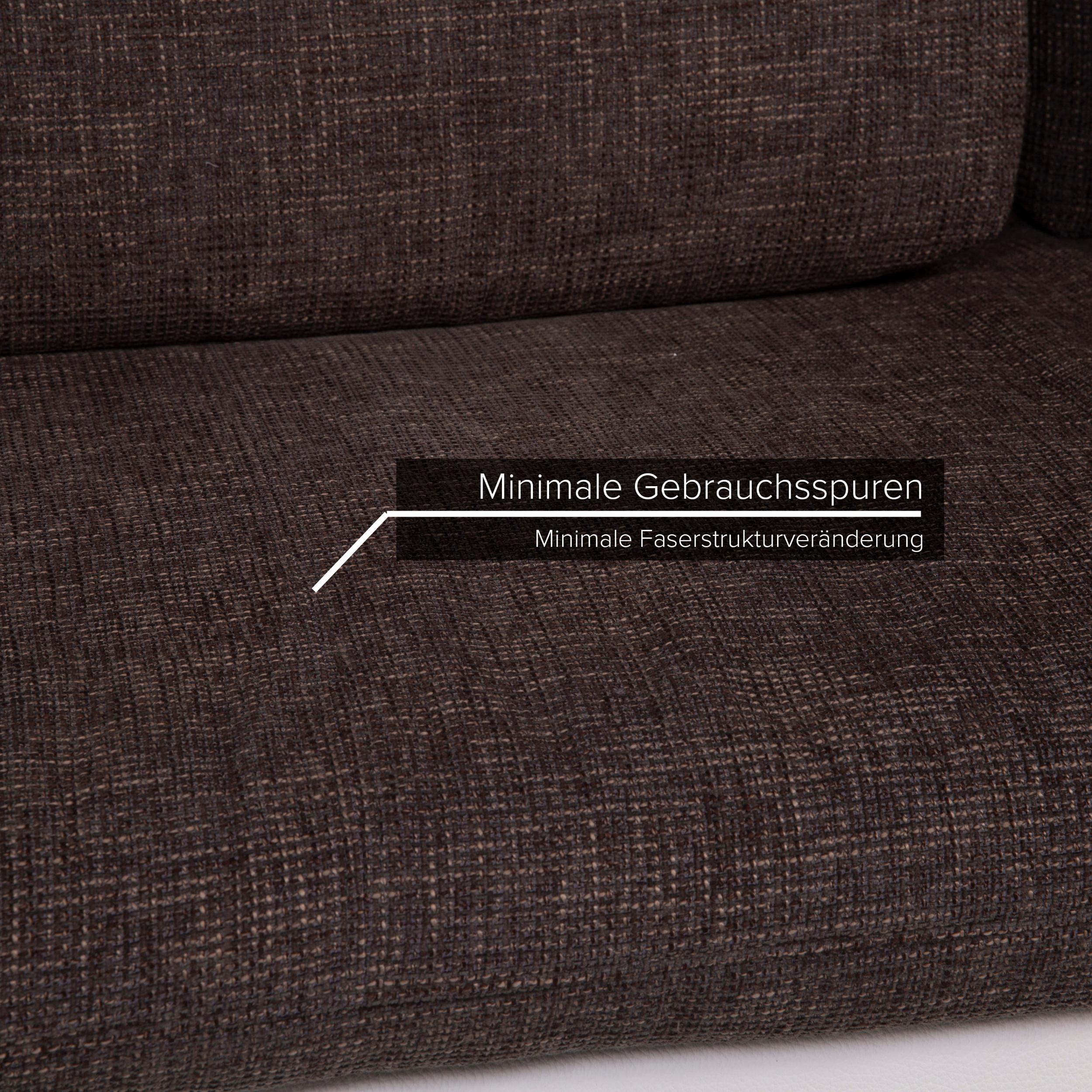 German Ewald Schillig Ameto Fabric Sofa Set Brown White Leather Three-Seat Stool For Sale