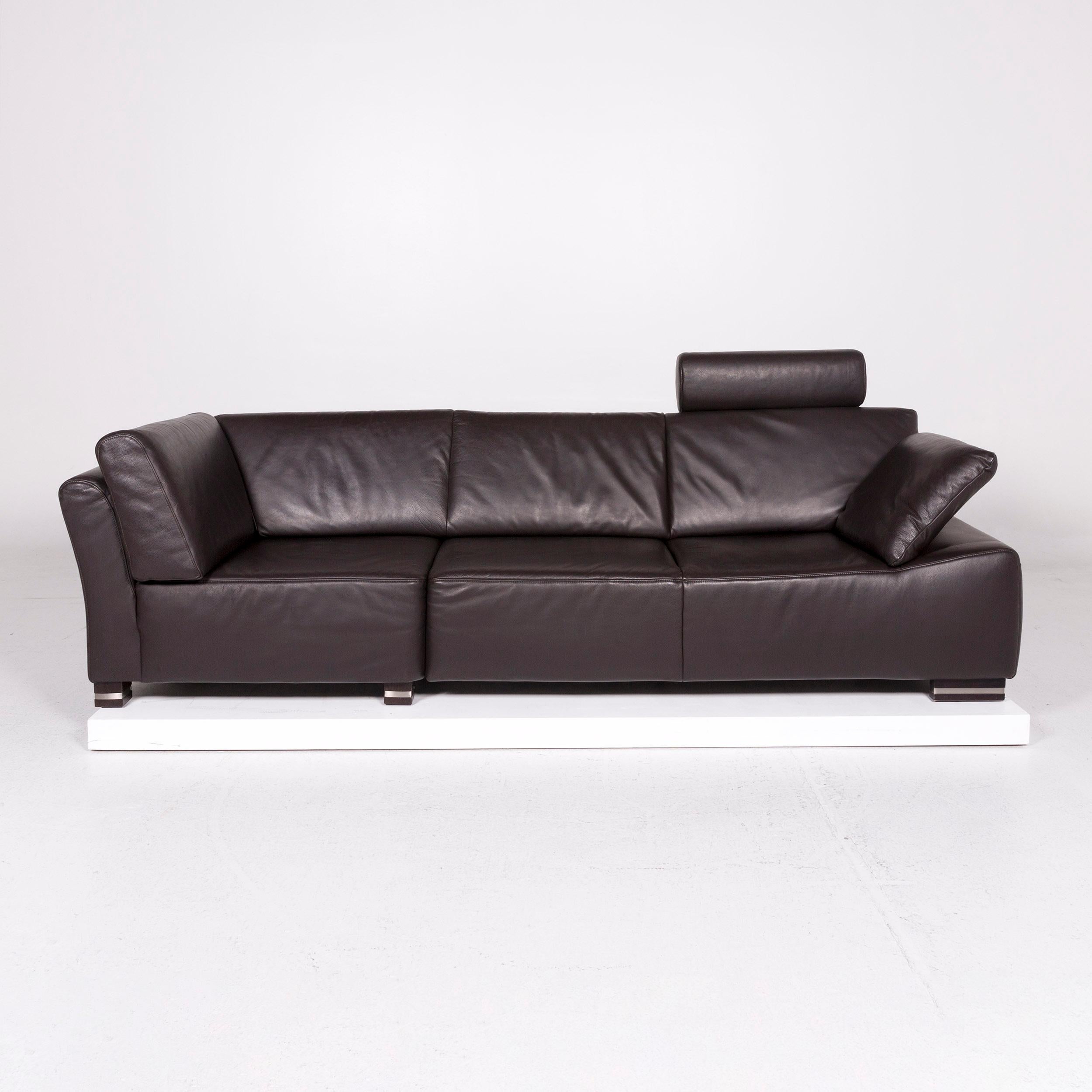 German Ewald Schillig Bentley Leather Sofa Set Brown Dark Brown 1 Three-Seat 1