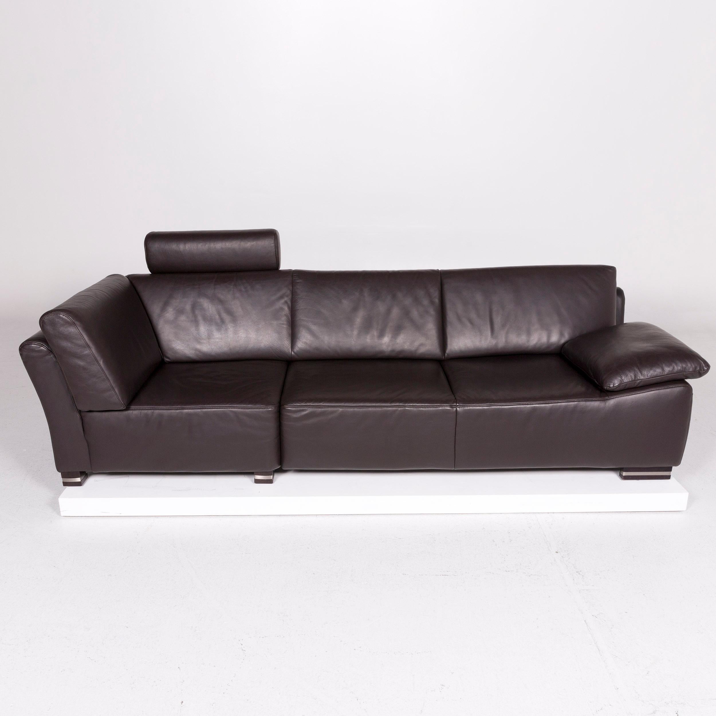Ewald Schillig Bentley Leather Sofa Set Brown Dark Brown 1 Three-Seat 1 3