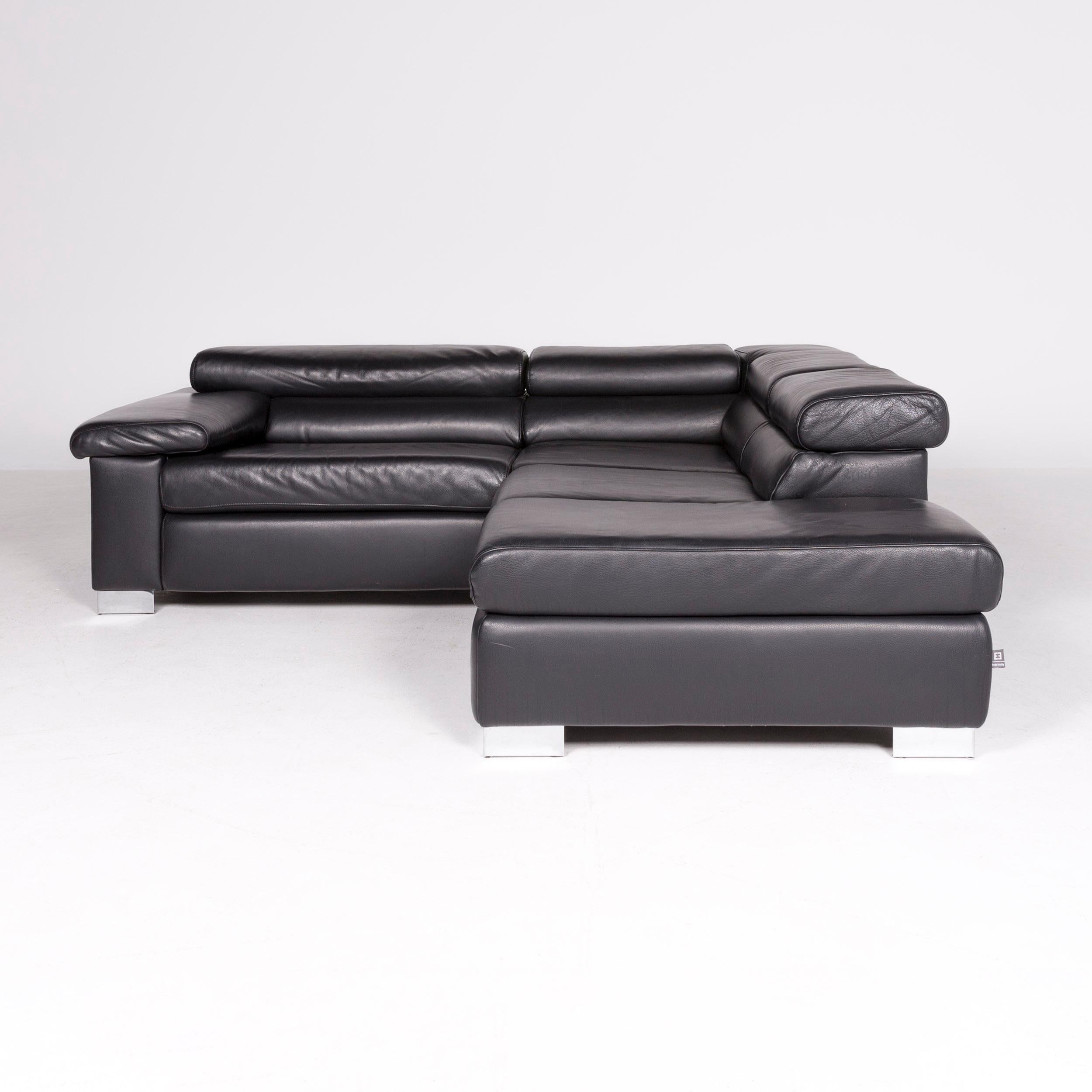 Ewald Schillig Brand Blues Designer Leather Corner Sofa Black Genuine Leather For Sale 2