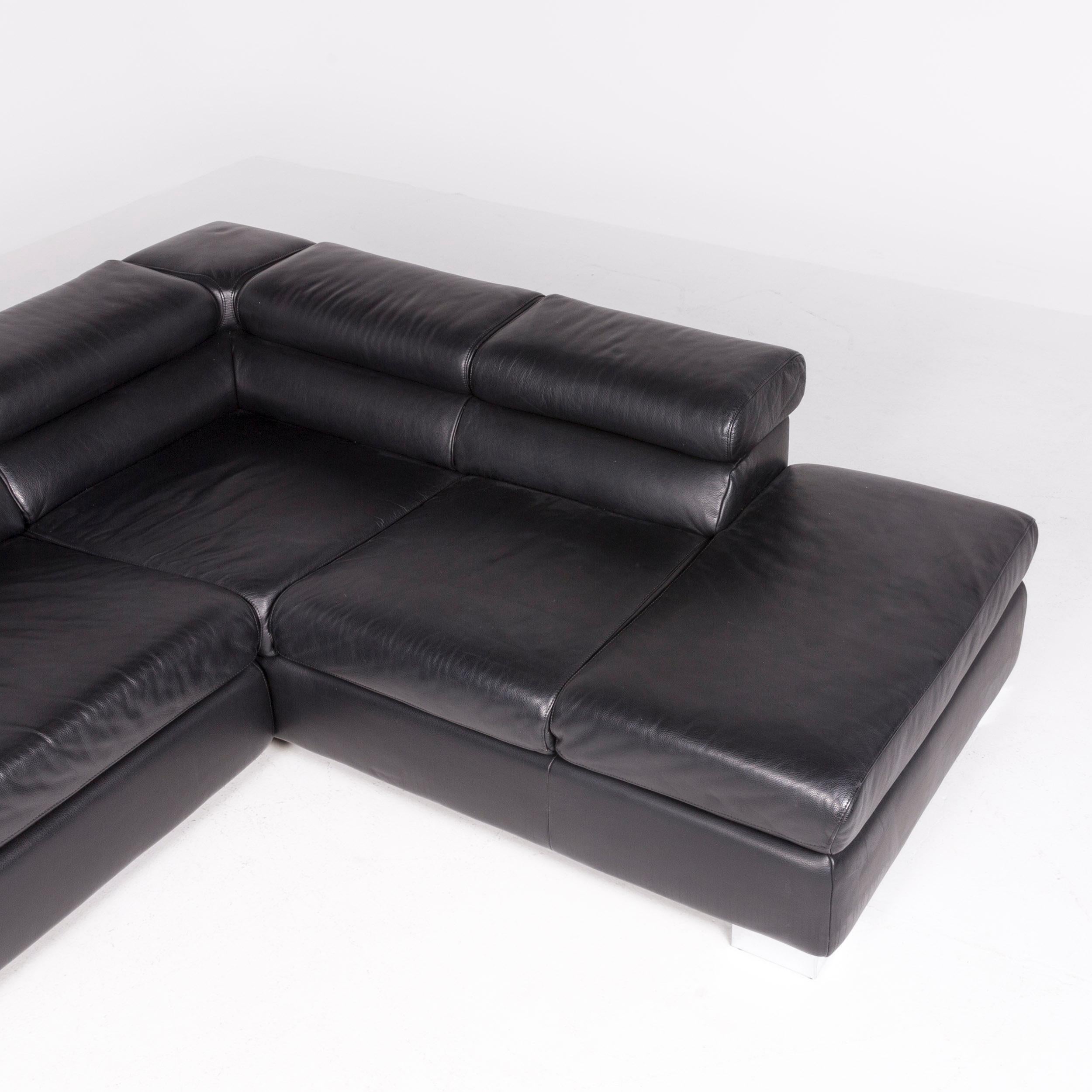 Modern Ewald Schillig Brand Blues Designer Leather Corner Sofa Black Genuine Leather For Sale