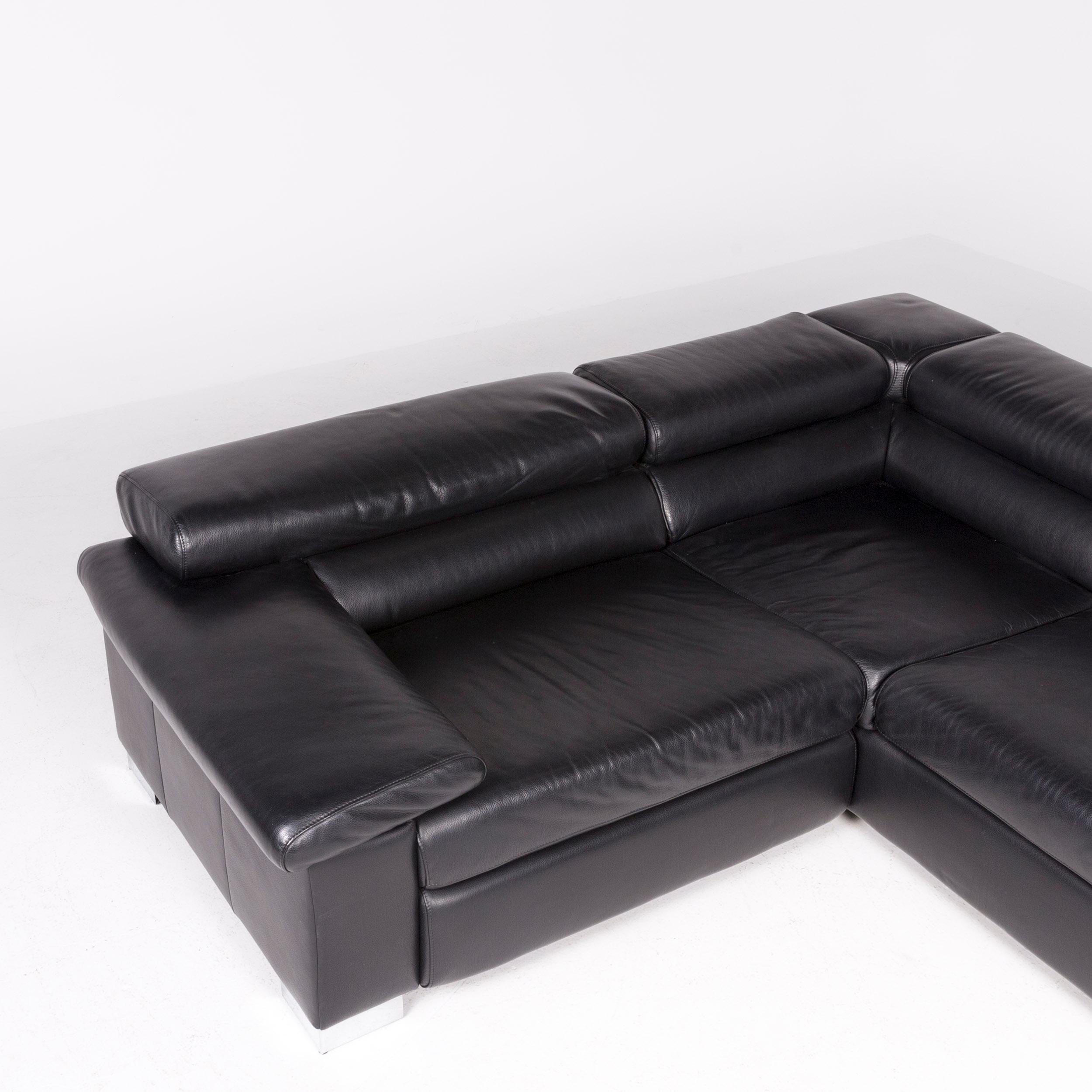 German Ewald Schillig Brand Blues Designer Leather Corner Sofa Black Genuine Leather For Sale