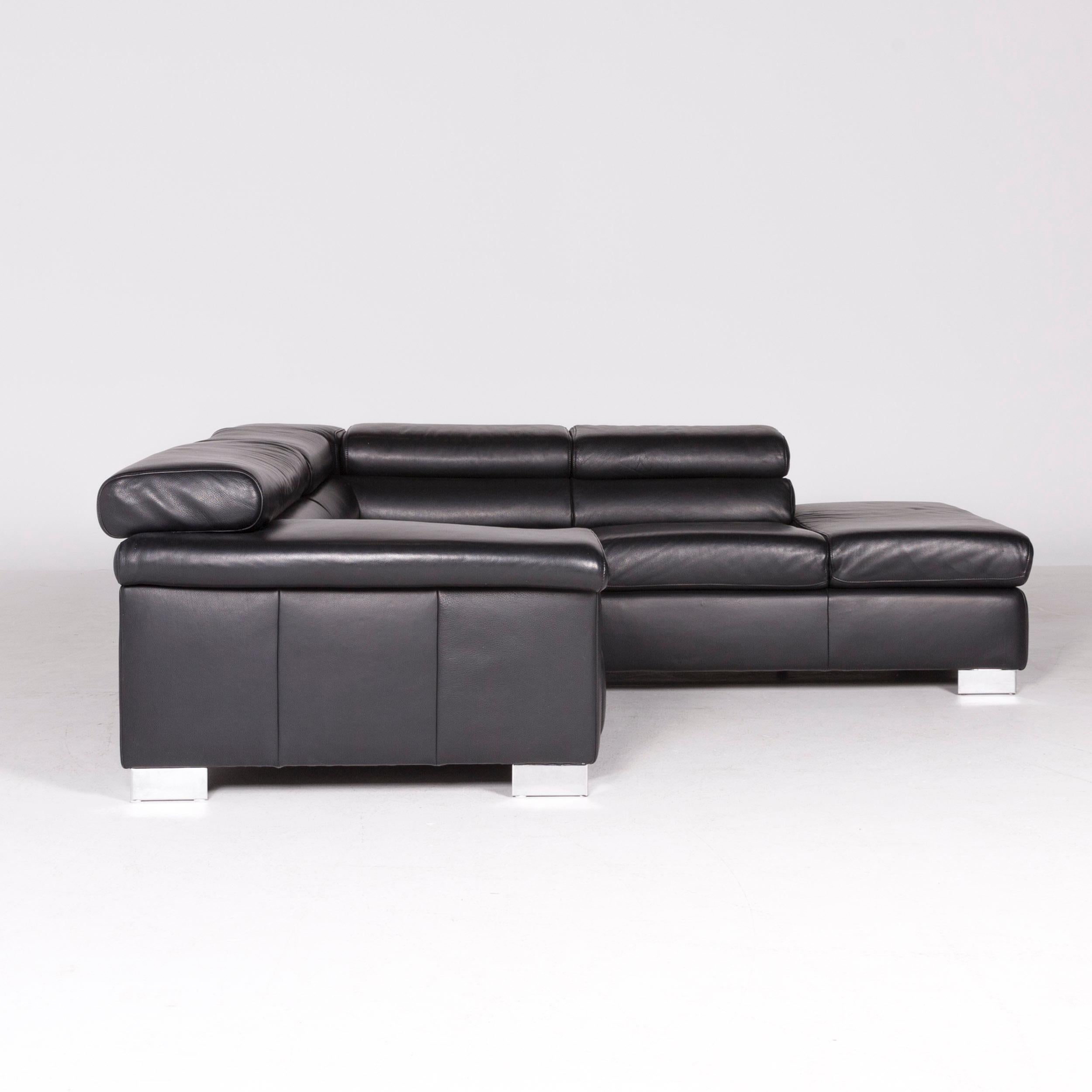 Contemporary Ewald Schillig Brand Blues Designer Leather Corner Sofa Black Genuine Leather For Sale