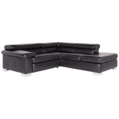 Ewald Schillig Brand Blues Designer Leather Corner Sofa Black Genuine Leather