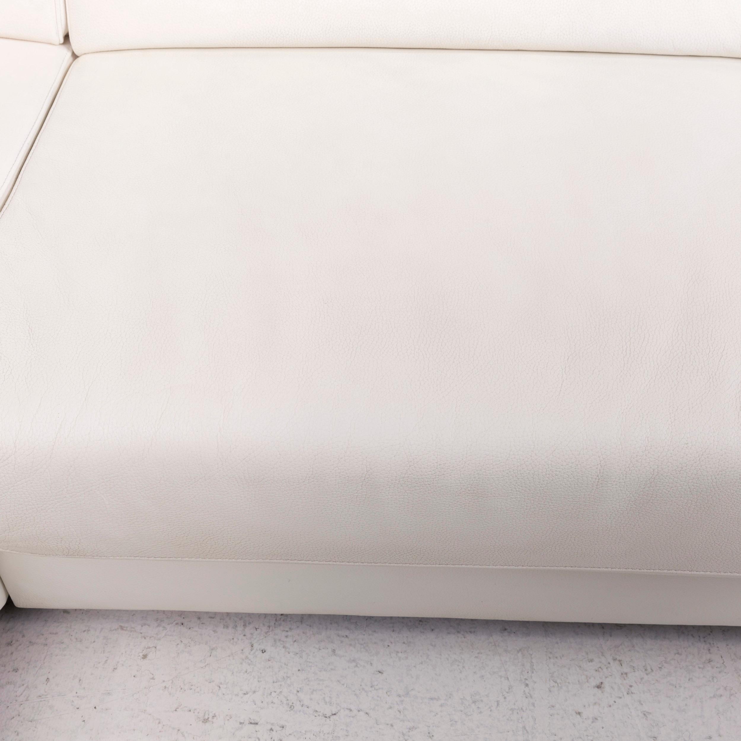 Ewald Schillig Brand Blues Leather Corner Sofa White Sofa Couch In Good Condition In Cologne, DE