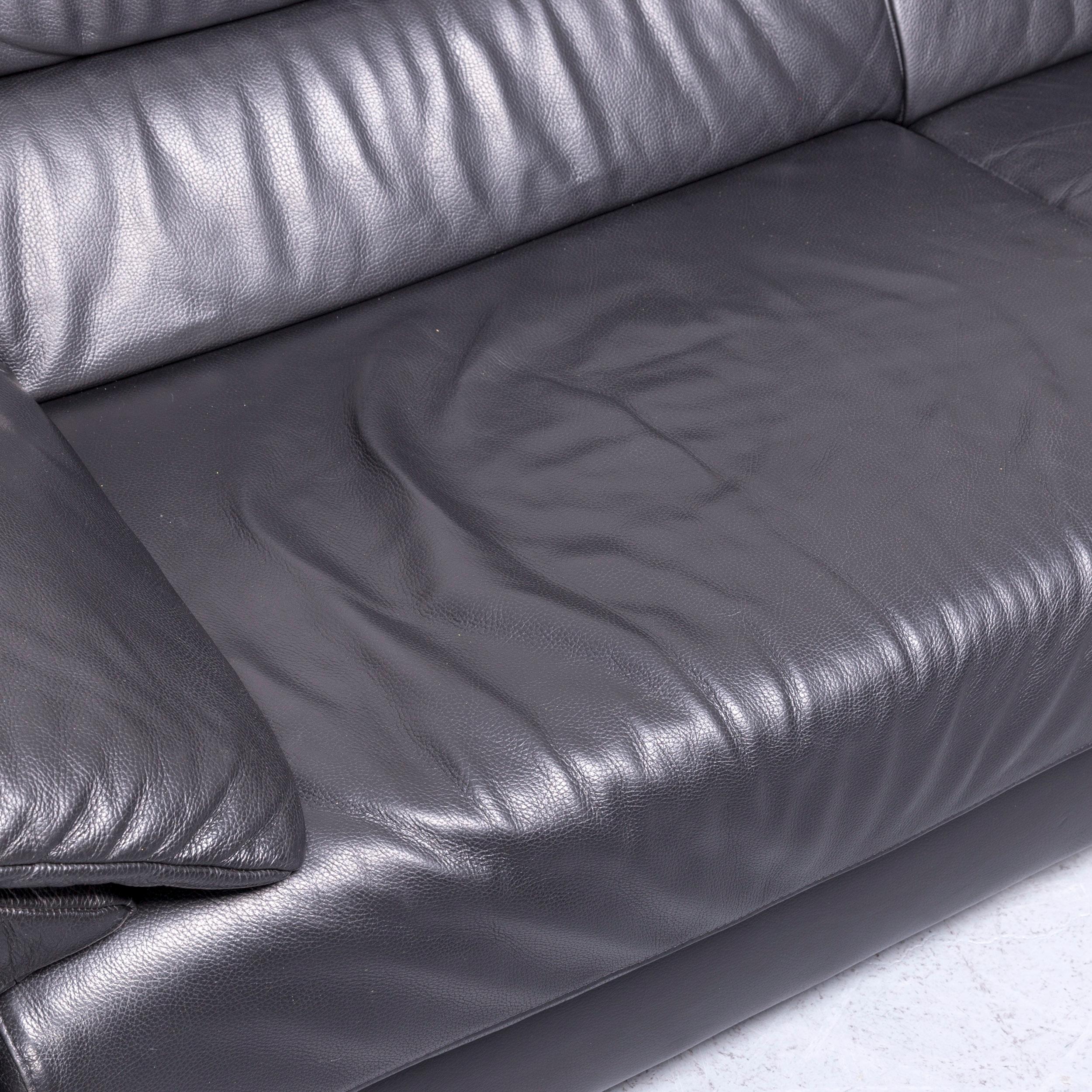 Ewald Schillig Brand Blues Leather Sofa Black Three-Seat For Sale 2