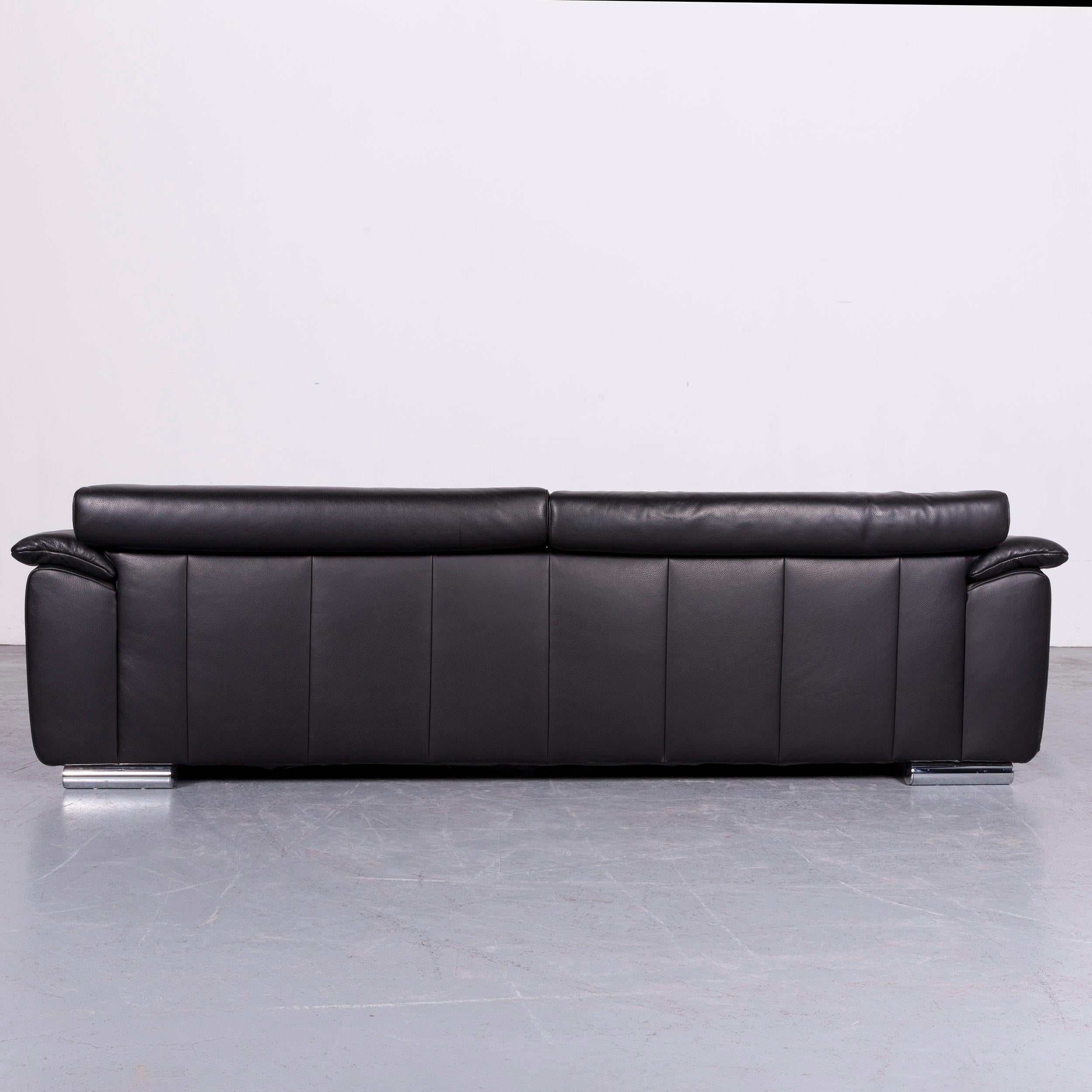 Ewald Schillig Brand Blues Leather Sofa Black Three-Seat For Sale 4