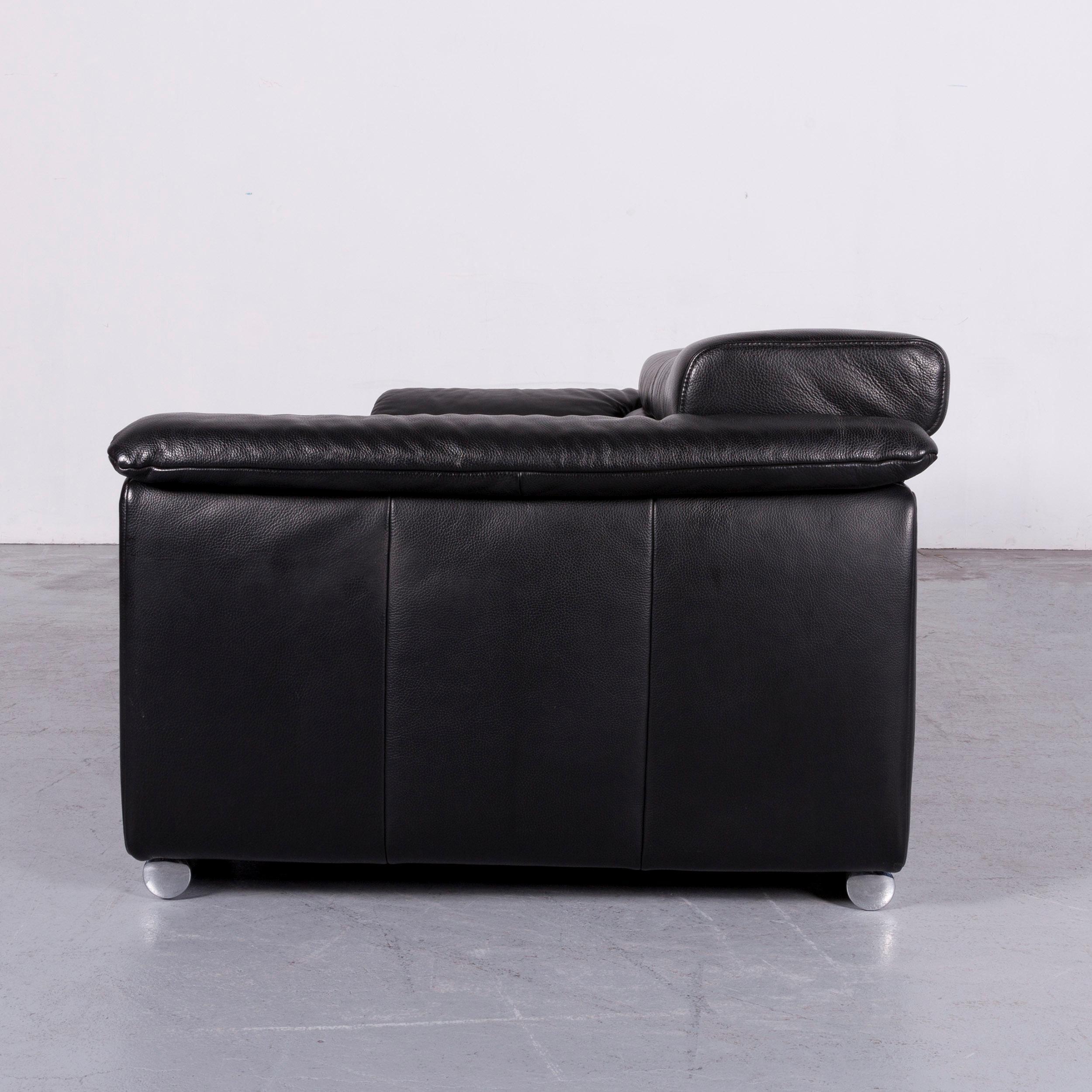 Ewald Schillig Brand Blues Leather Sofa Black Three-Seat For Sale 5