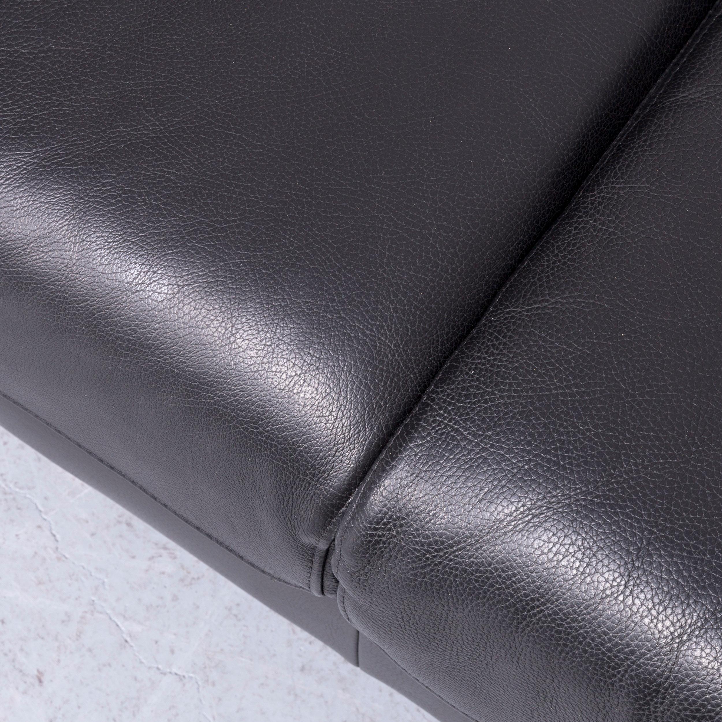 Ewald Schillig Brand Blues Leather Sofa Black Three-Seat For Sale 1