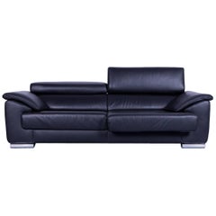 Ewald Schillig Brand Blues Leather Sofa Black Three-Seat
